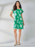 Plus Short Sleeve Side Button Swing Dress, Linen Blend