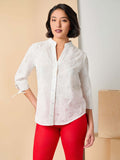Petite Button Front Tie-Sleeve Shirt, Cotton Eyelet
