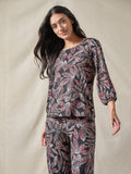 Puff Sleeve Printed Moss Crepe Top