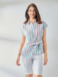 Button-Front Side Tie Blouse