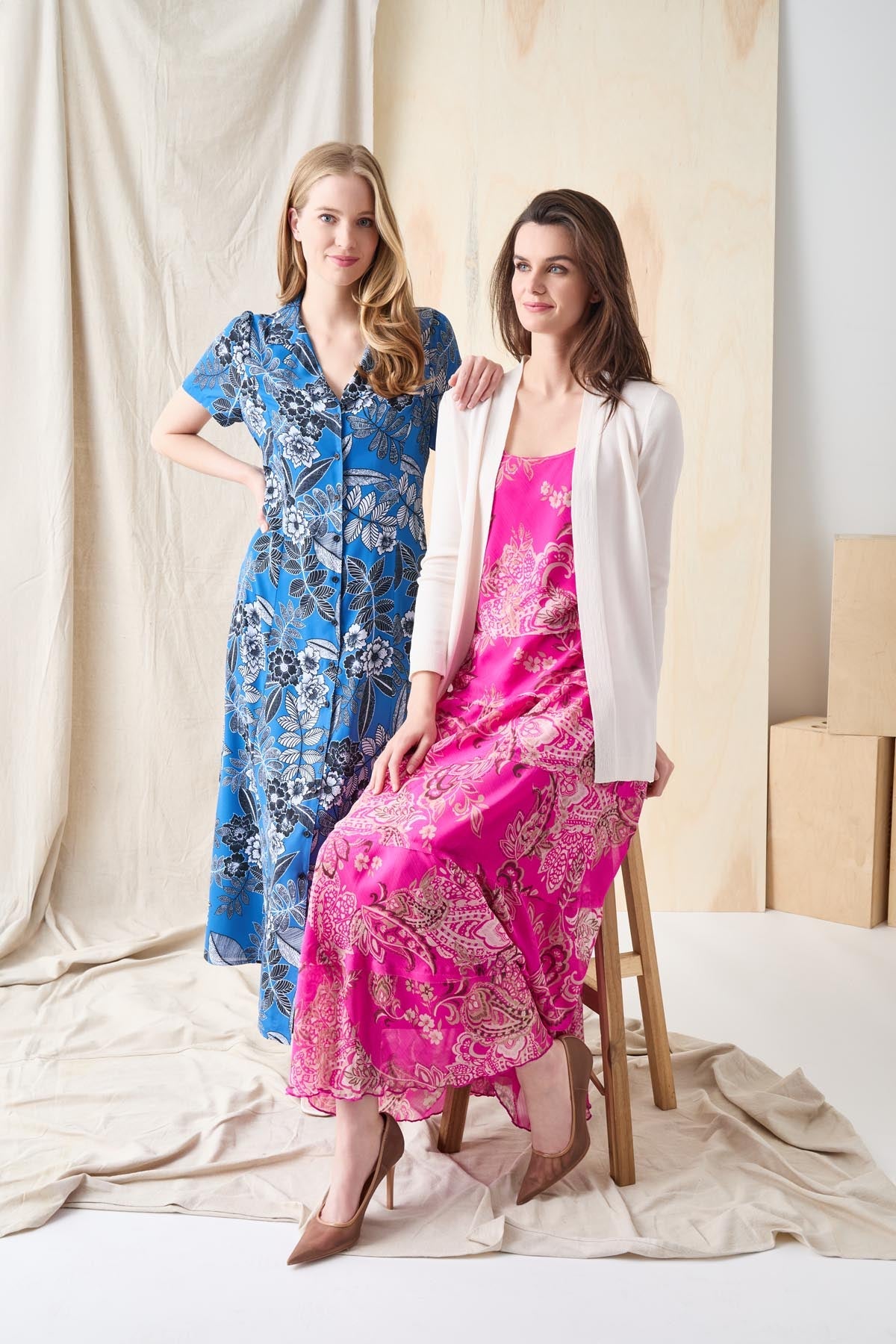 Short Sleeve Button-Front Maxi Dress