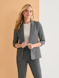 Rouched Sleeve Notch Collar Jacket, Check Jacquard