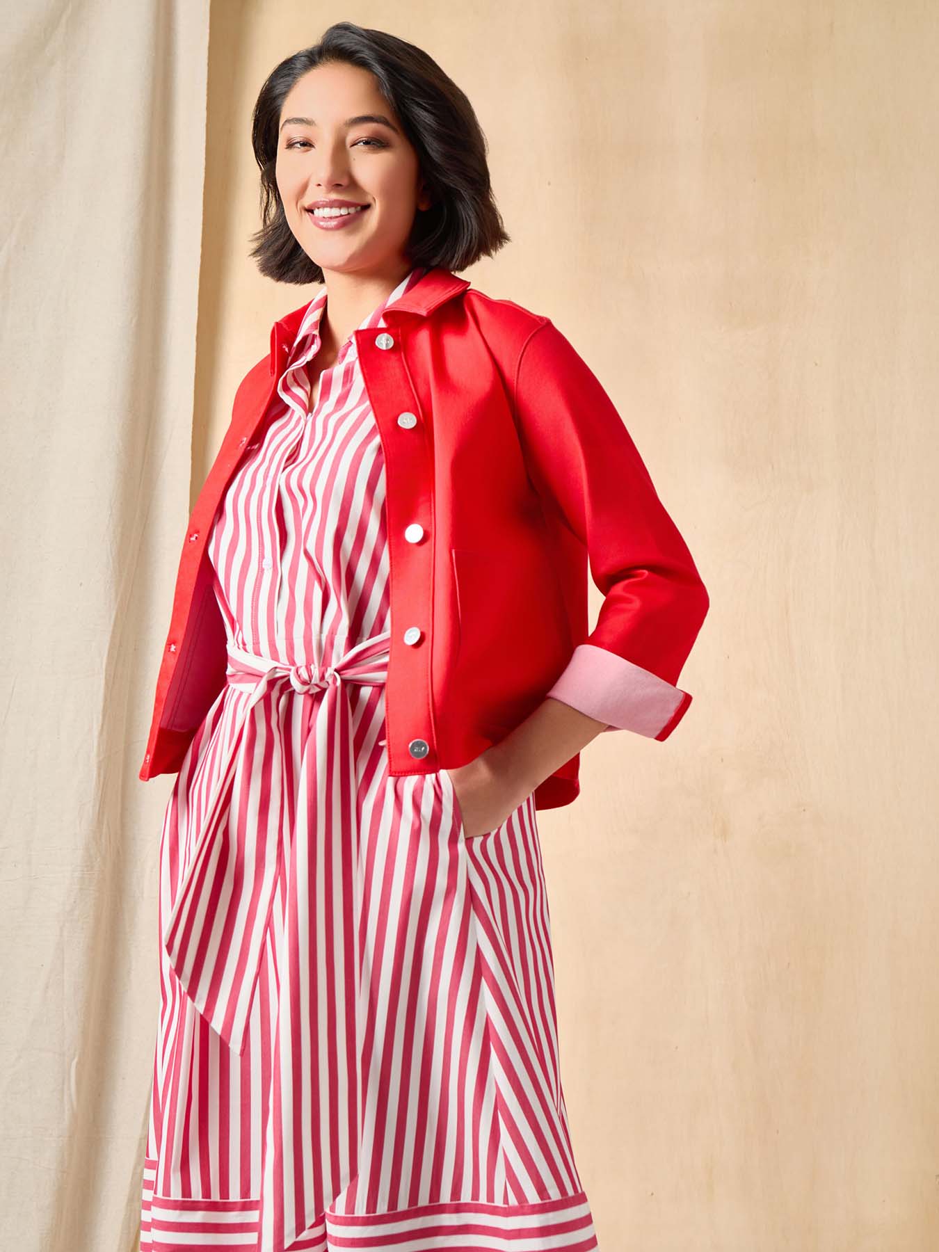 Patch Pocket Denim Jacket, Rouge