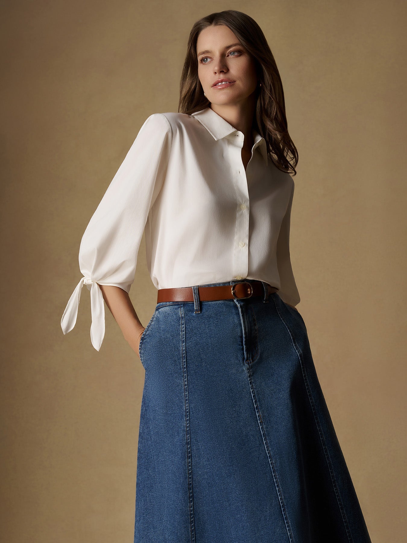 Tie Sleeve Button-Front Shirt