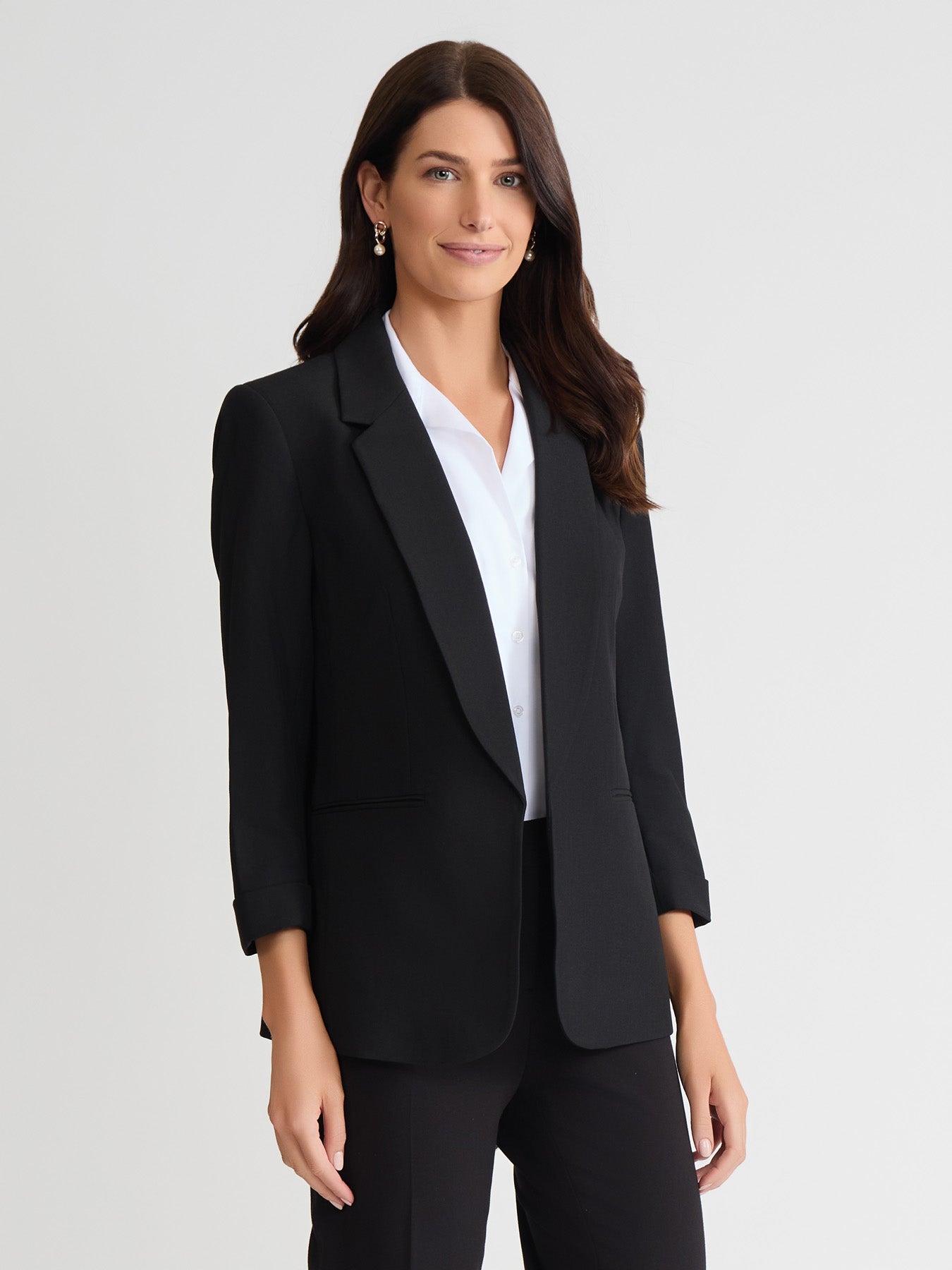 Notch Collar Rolled Cuff Bi-Stretch Blazer