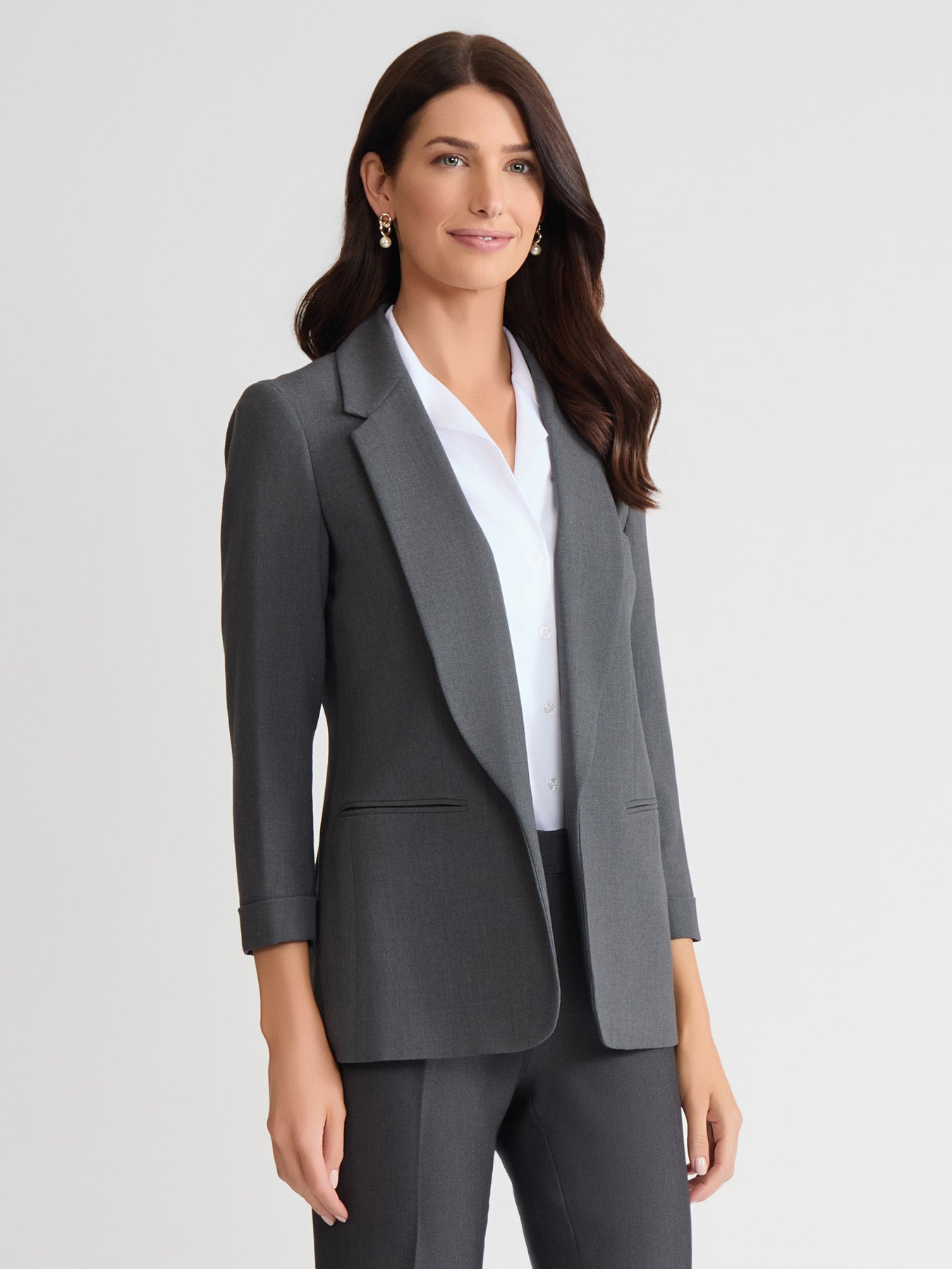 Notch Collar Rolled Cuff Bi-Stretch Blazer