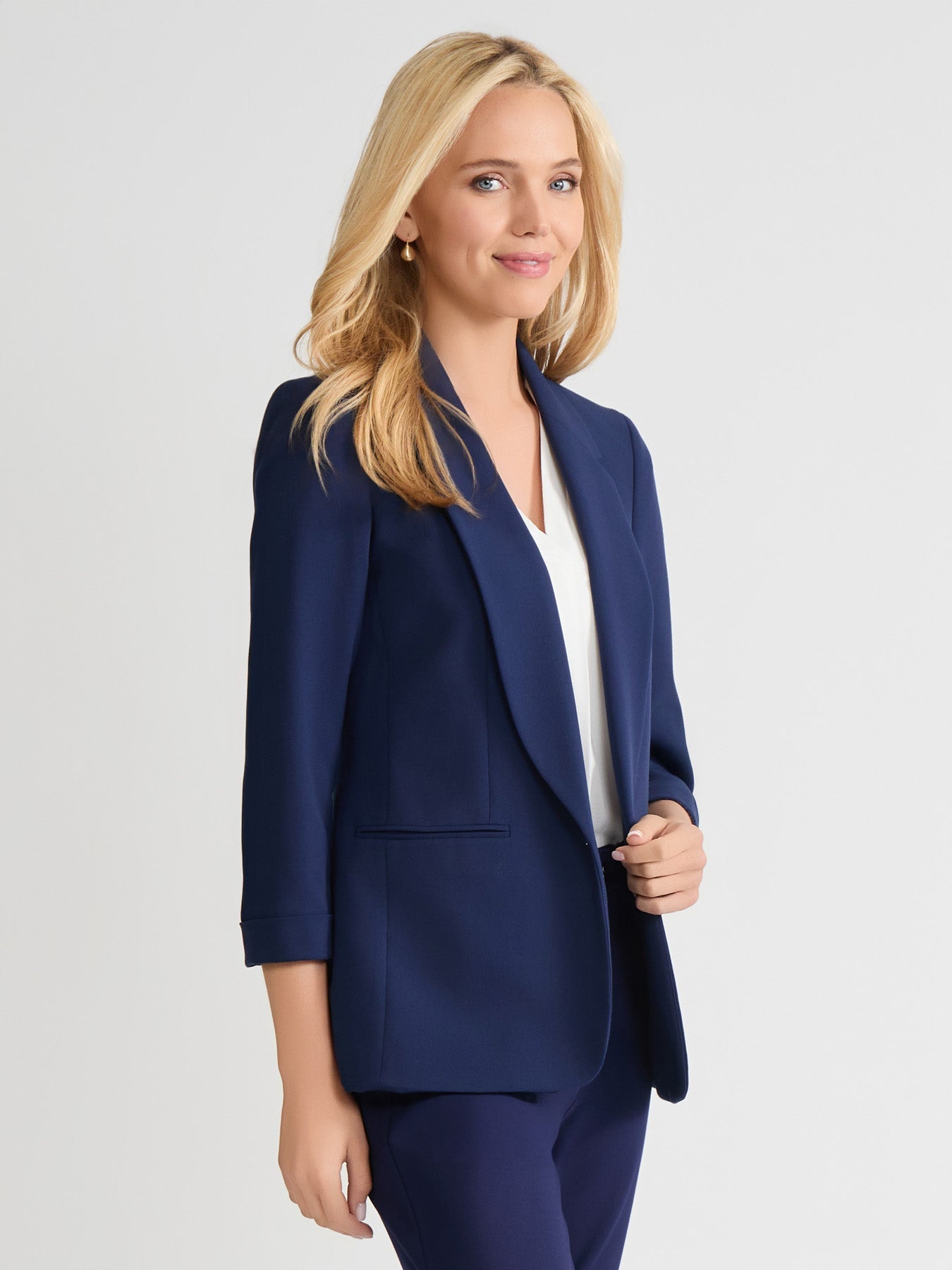 Notch Collar Rolled Cuff Bi-Stretch Blazer