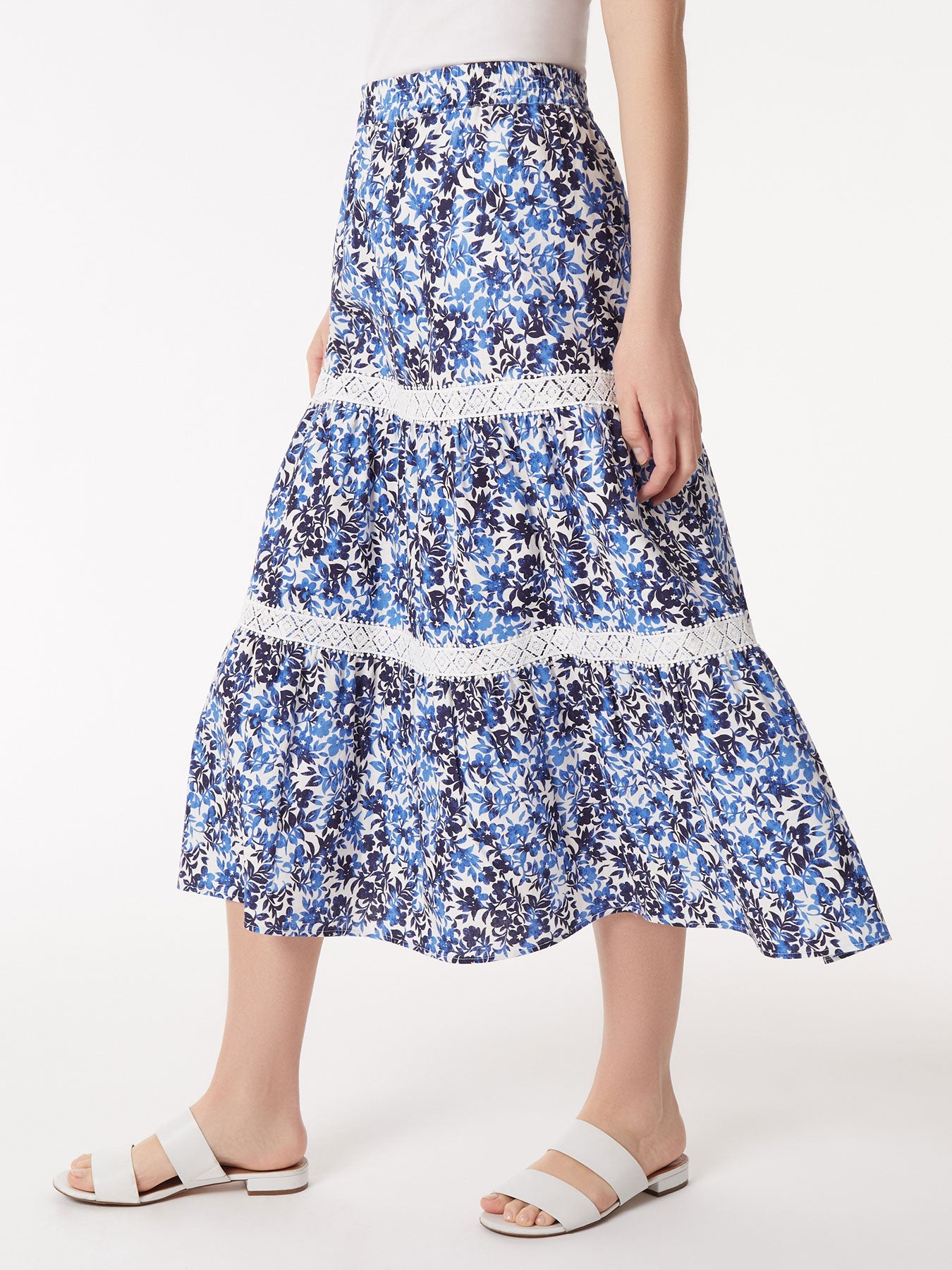 Pull-On Tiered Lace Trim Maxi Skirt