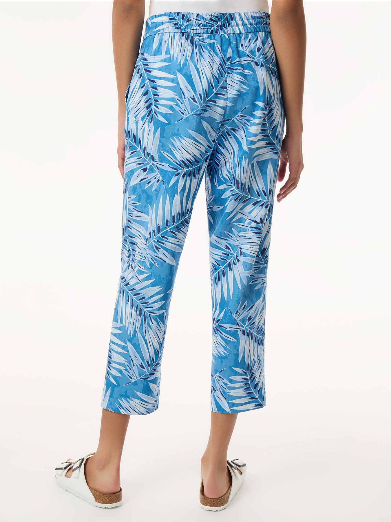 Petite Pull On Drawstring Cropped Trouser, Printed Linen Blend