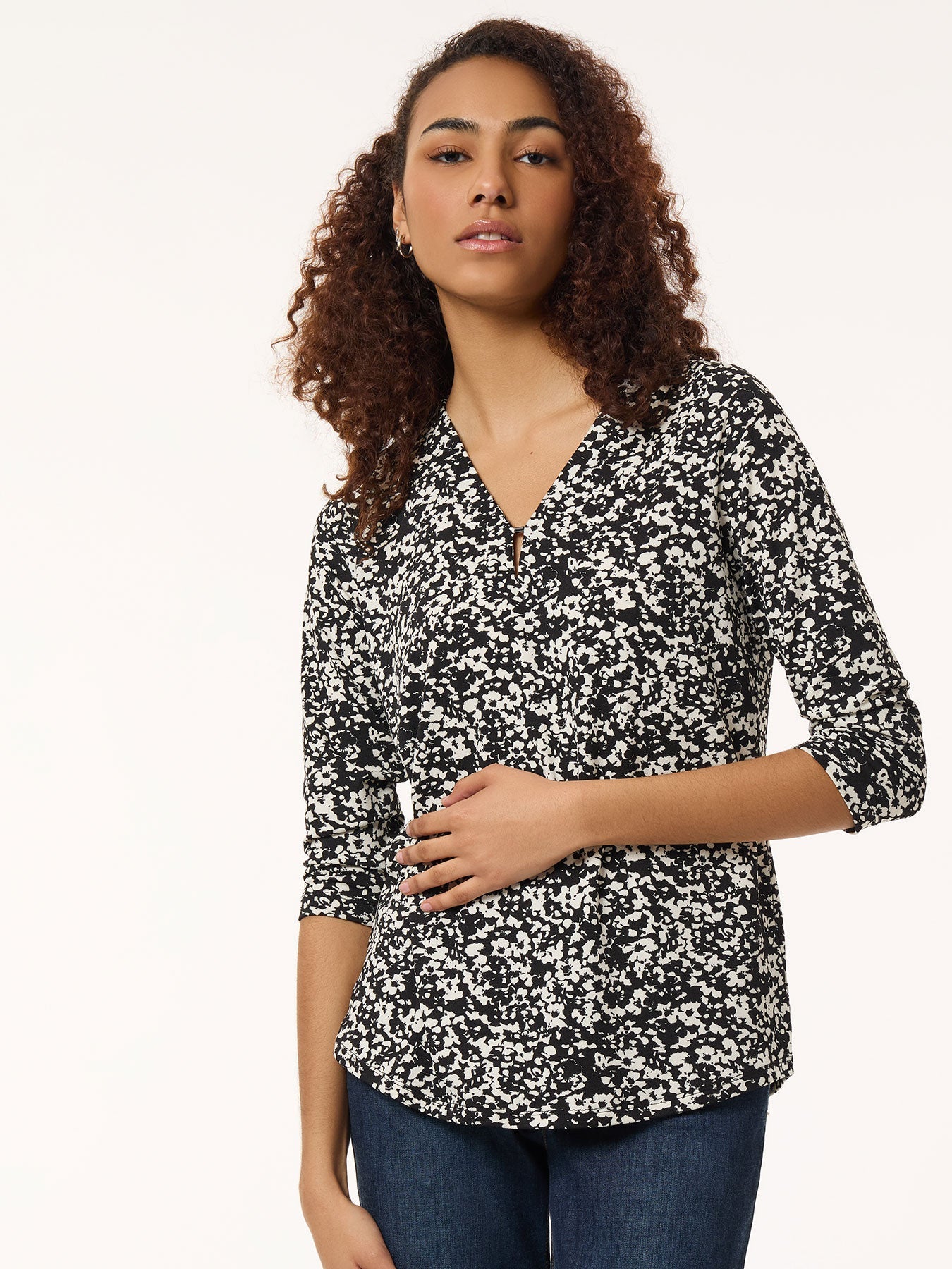 Plus Printed Keyhole Neckline Top, Moss Crepe