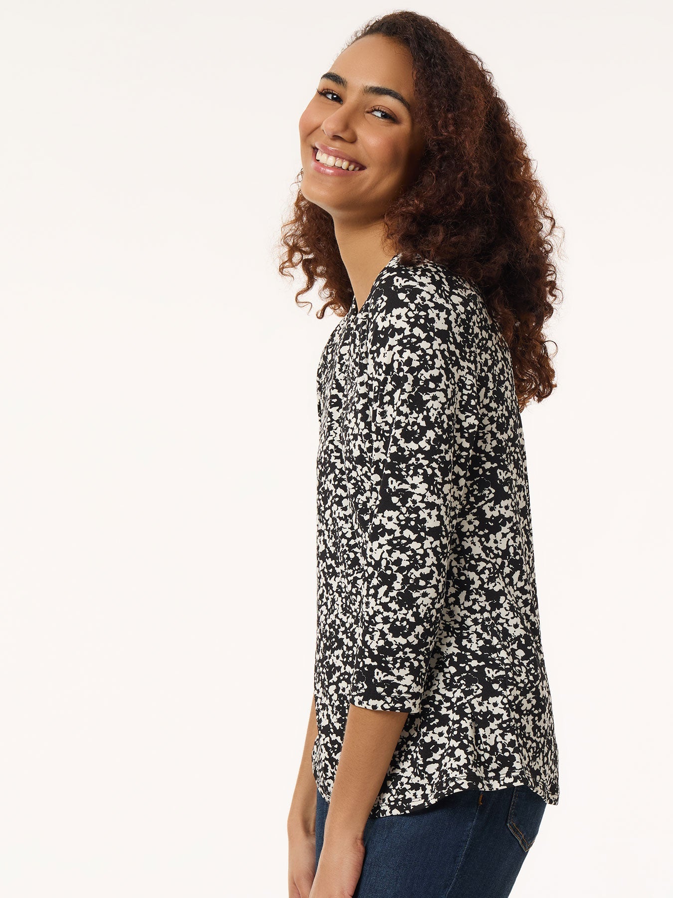 Plus Printed Keyhole Neckline Top, Moss Crepe