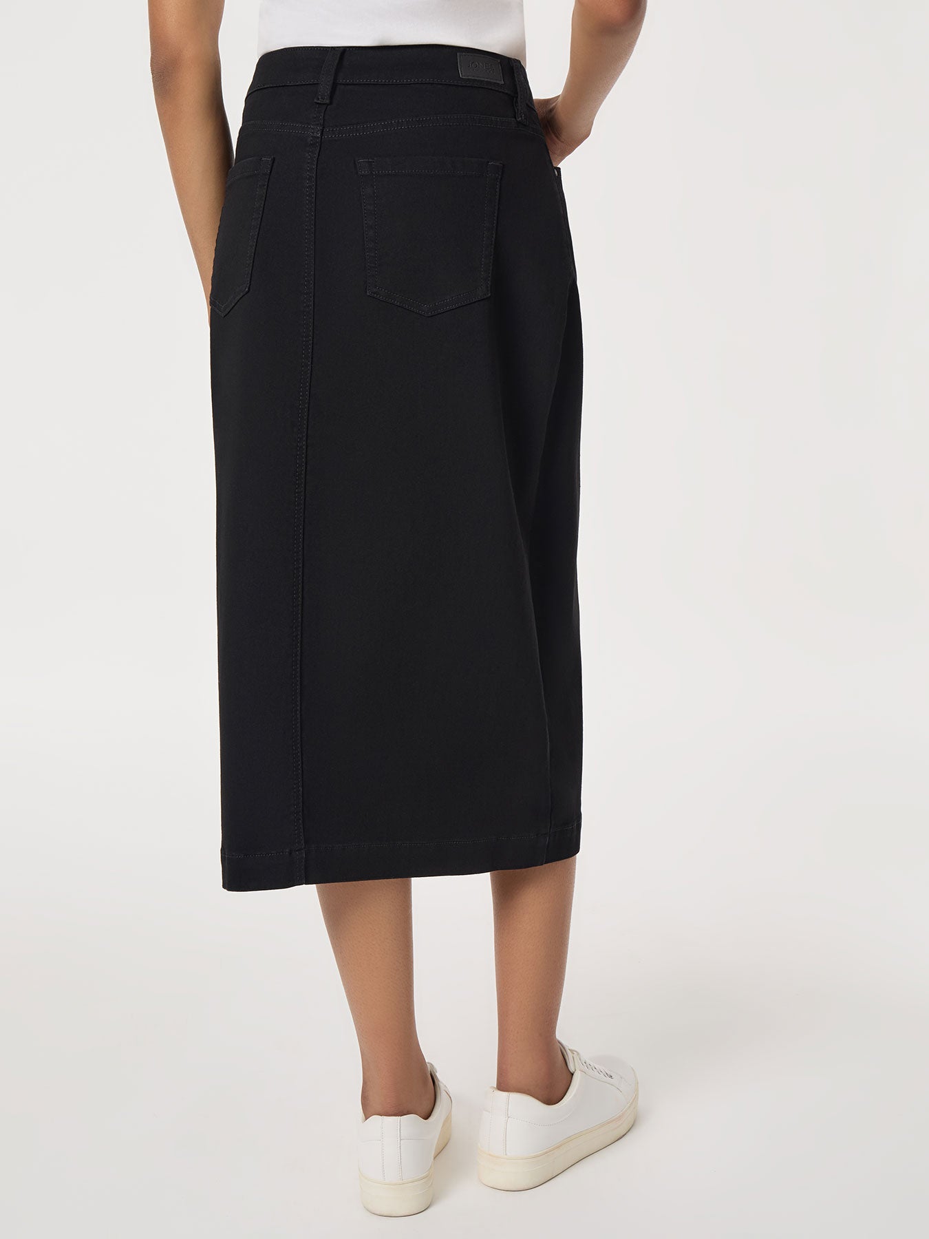 Midi Denim Front Slit Skirt, Onyx Wash