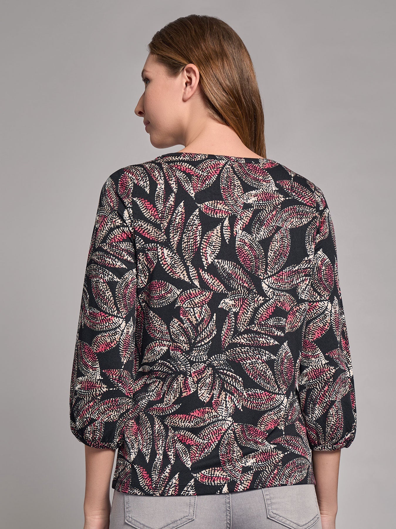 Puff Sleeve Printed Moss Crepe Top