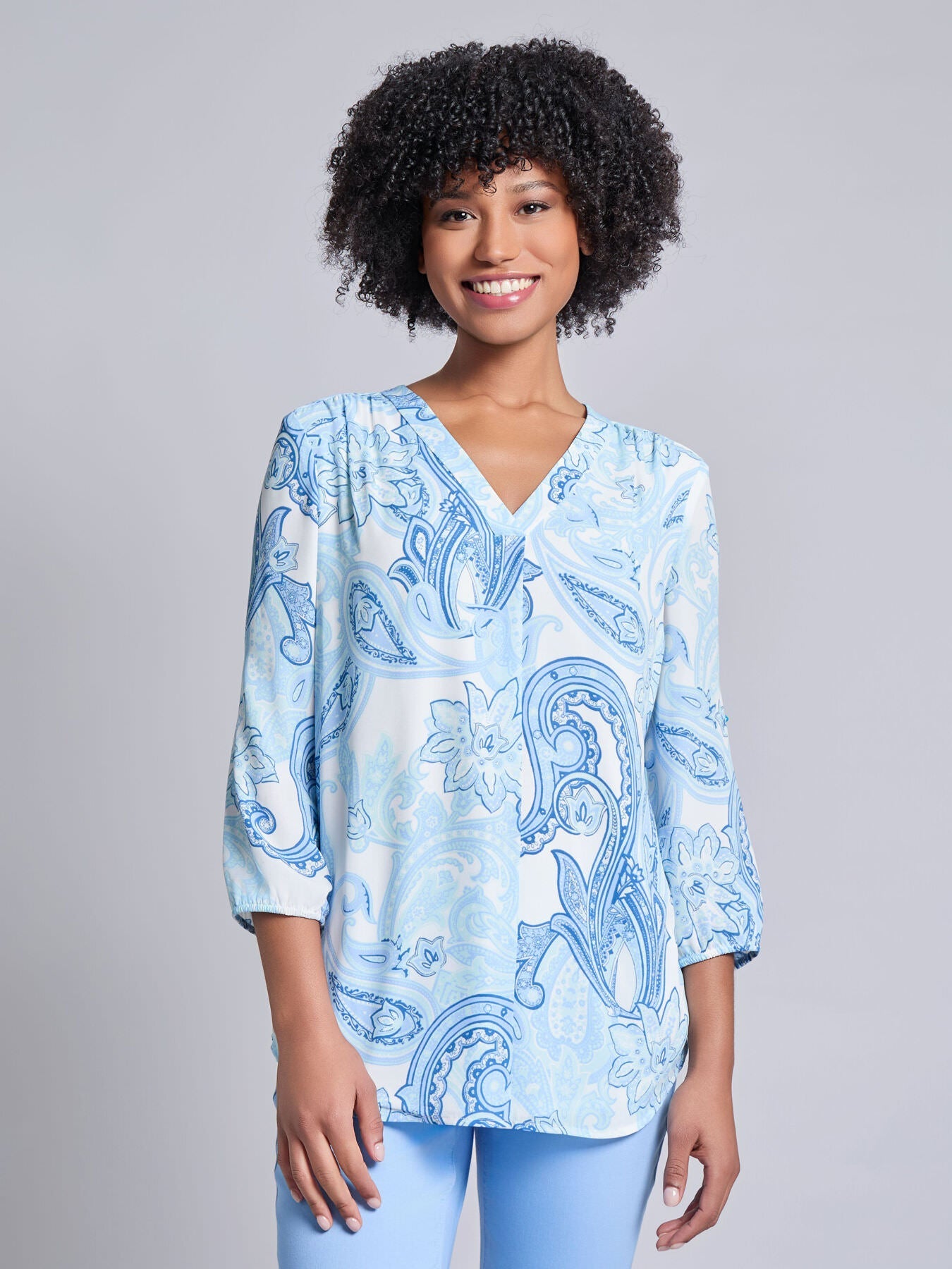 V-Neck Pleated Kelly Blouse, Crepe De Chine