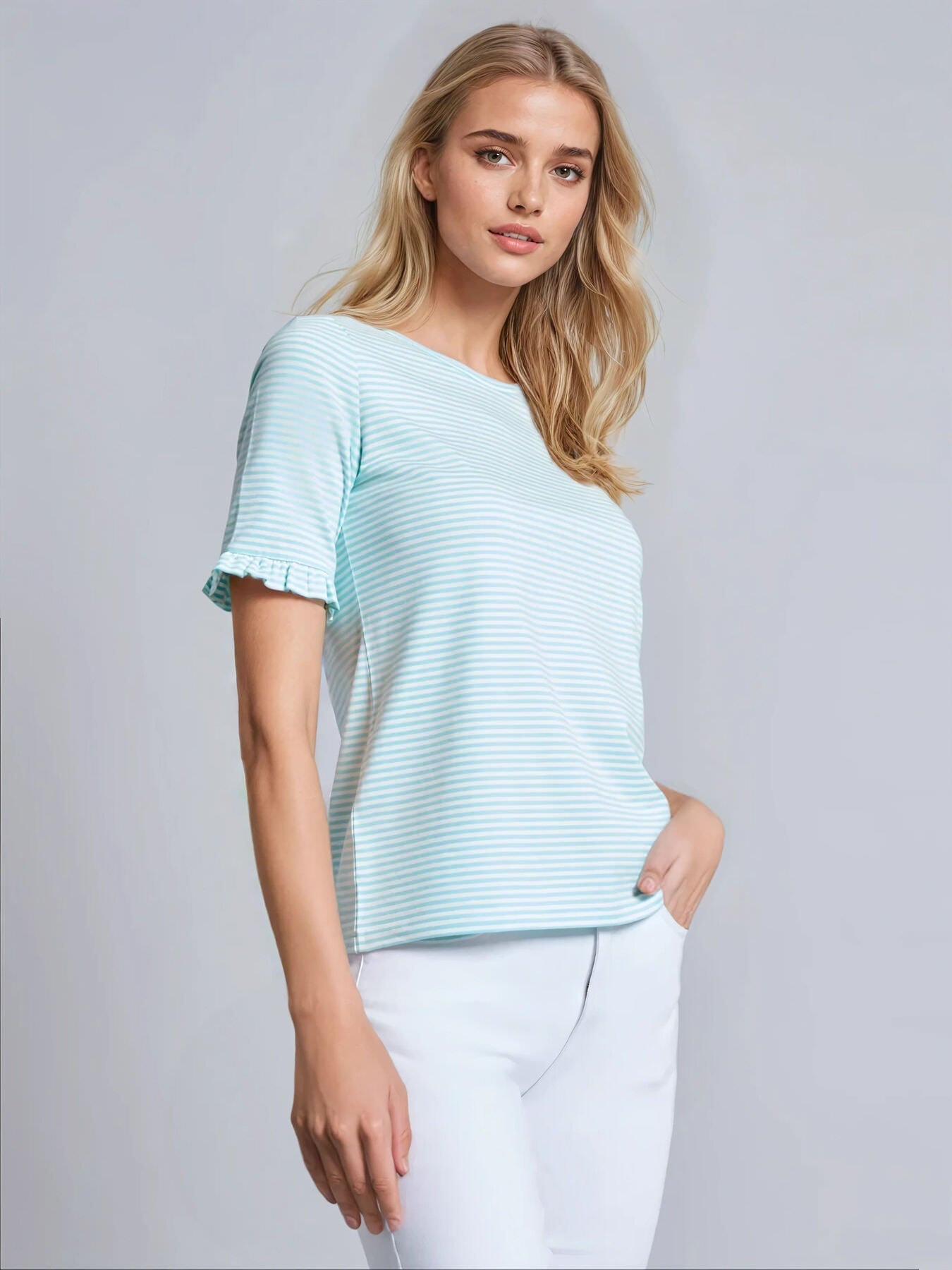 Ruffle Sleeve Stripe Top