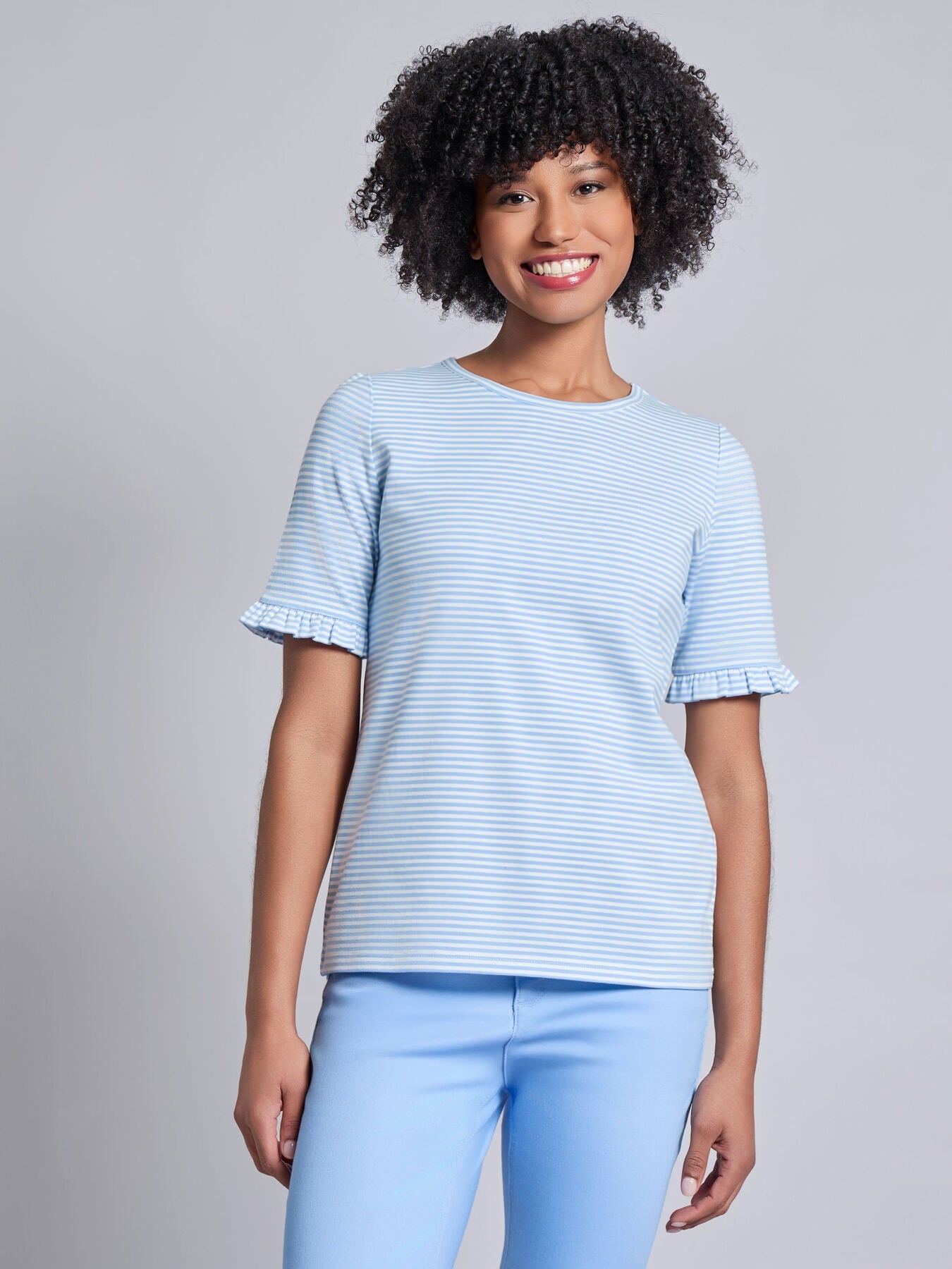 Ruffle Sleeve Stripe Top