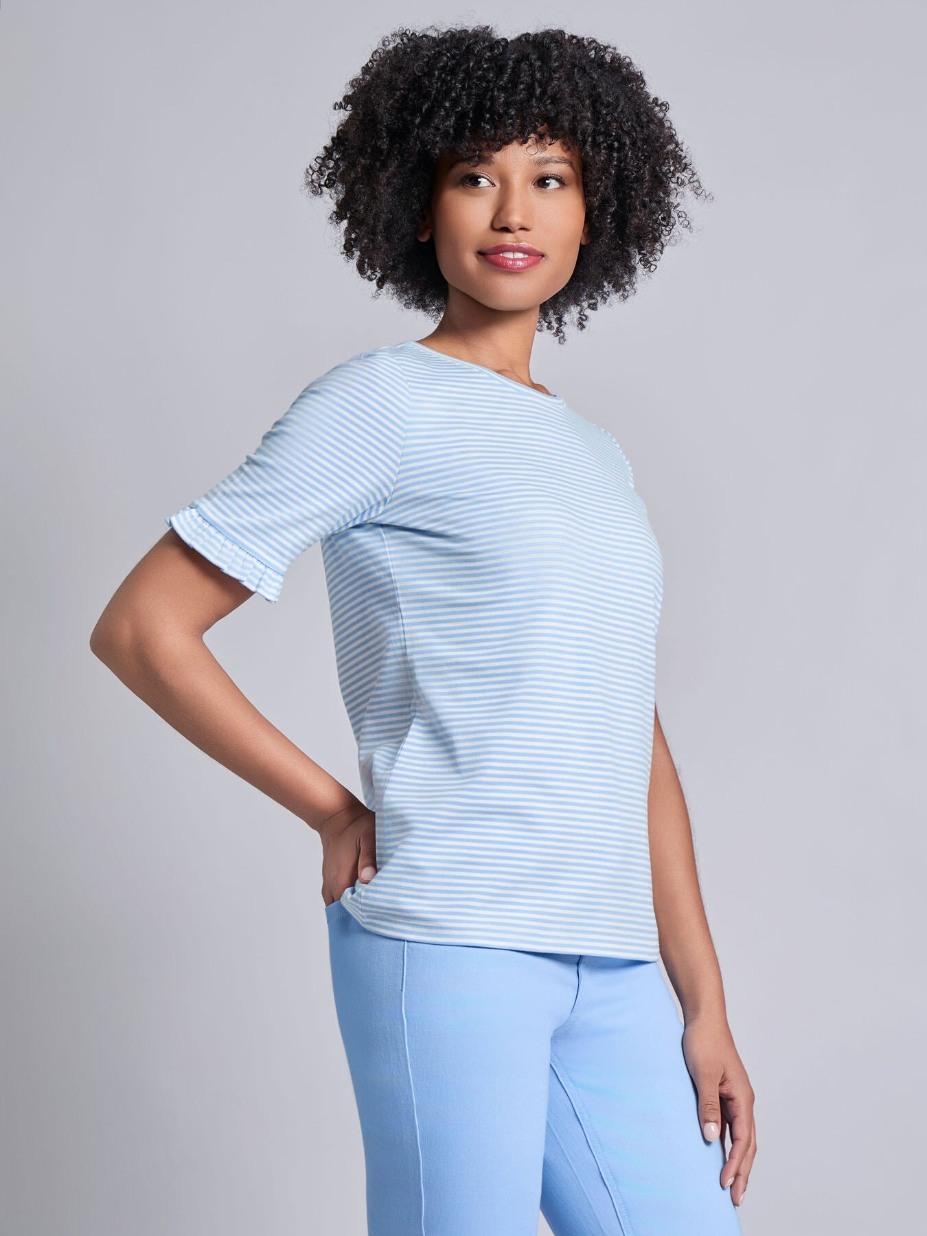 Plus Ruffle Sleeve Stripe Top