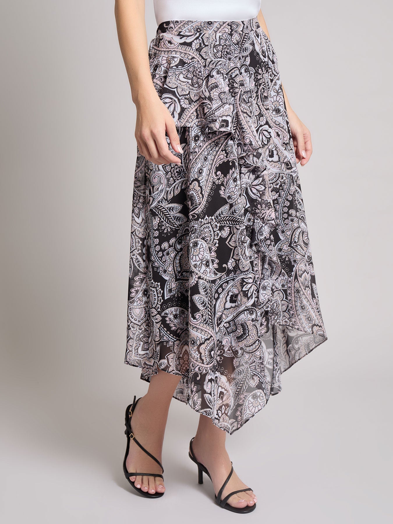 Pull-On Handkerchief Hem Midi Skirt