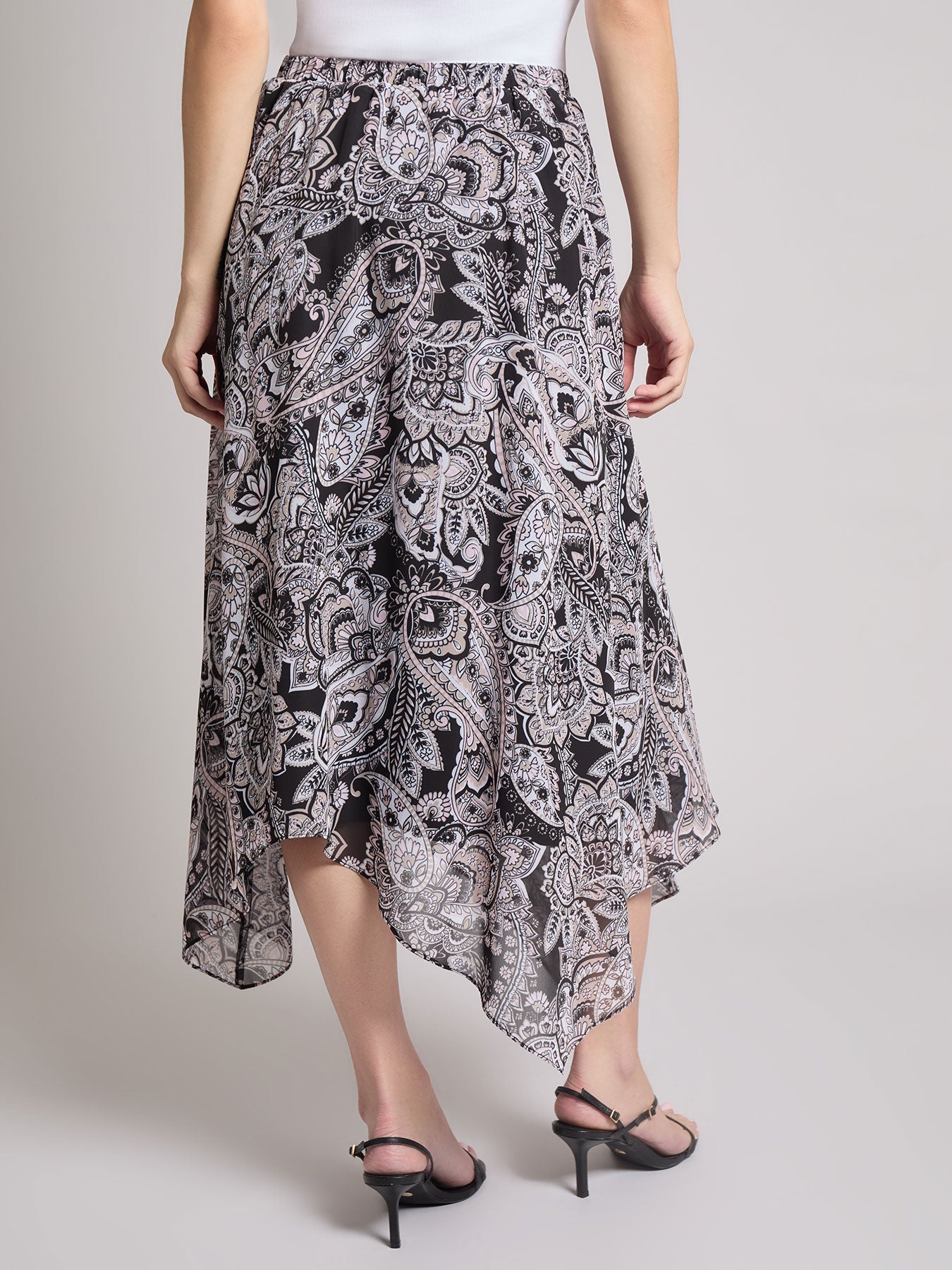 Pull-On Handkerchief Hem Midi Skirt