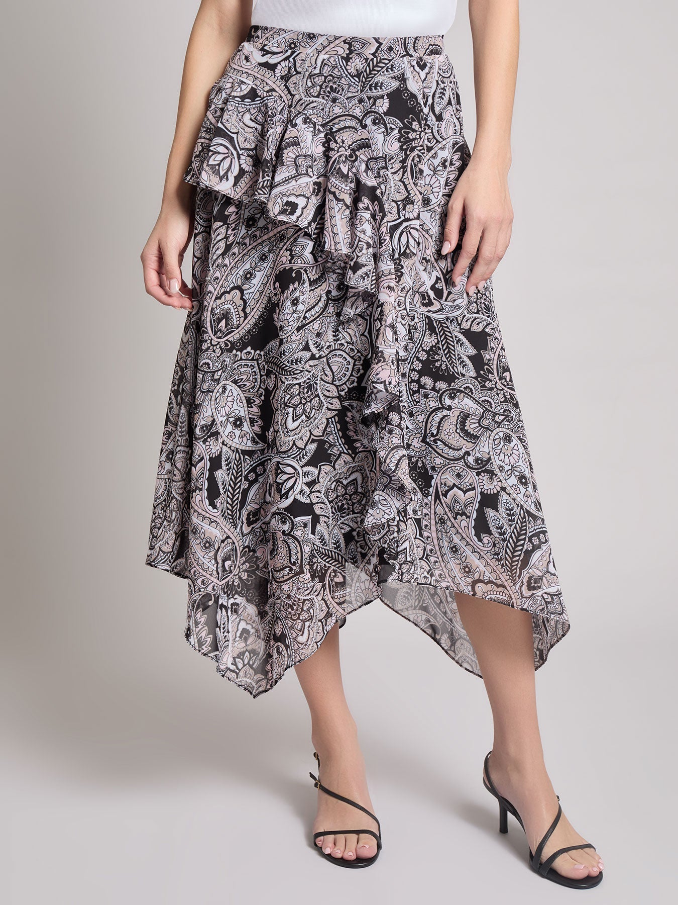 Pull-On Handkerchief Hem Midi Skirt