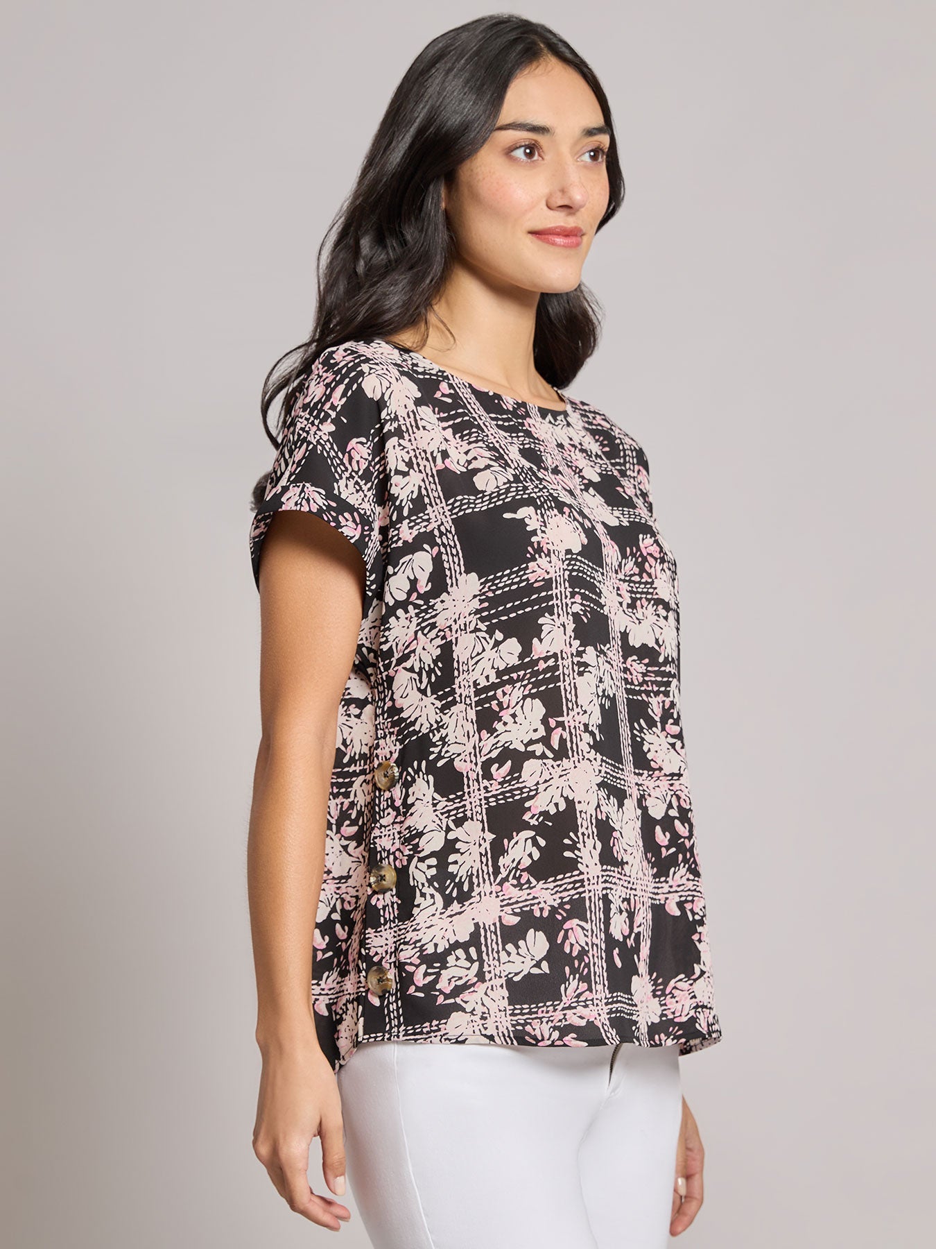 Button Detail Blouse, Crepe de Chine