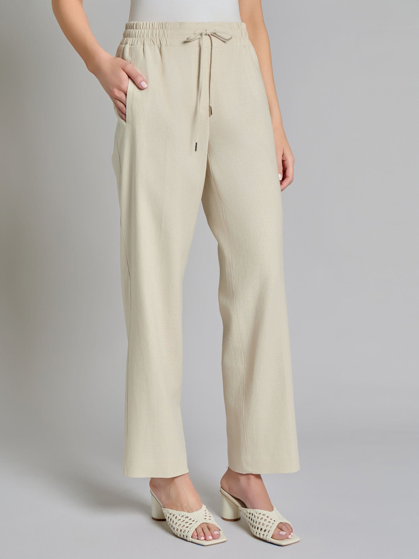 Pull-On Drawstring Trouser, Solid Linen Viscose