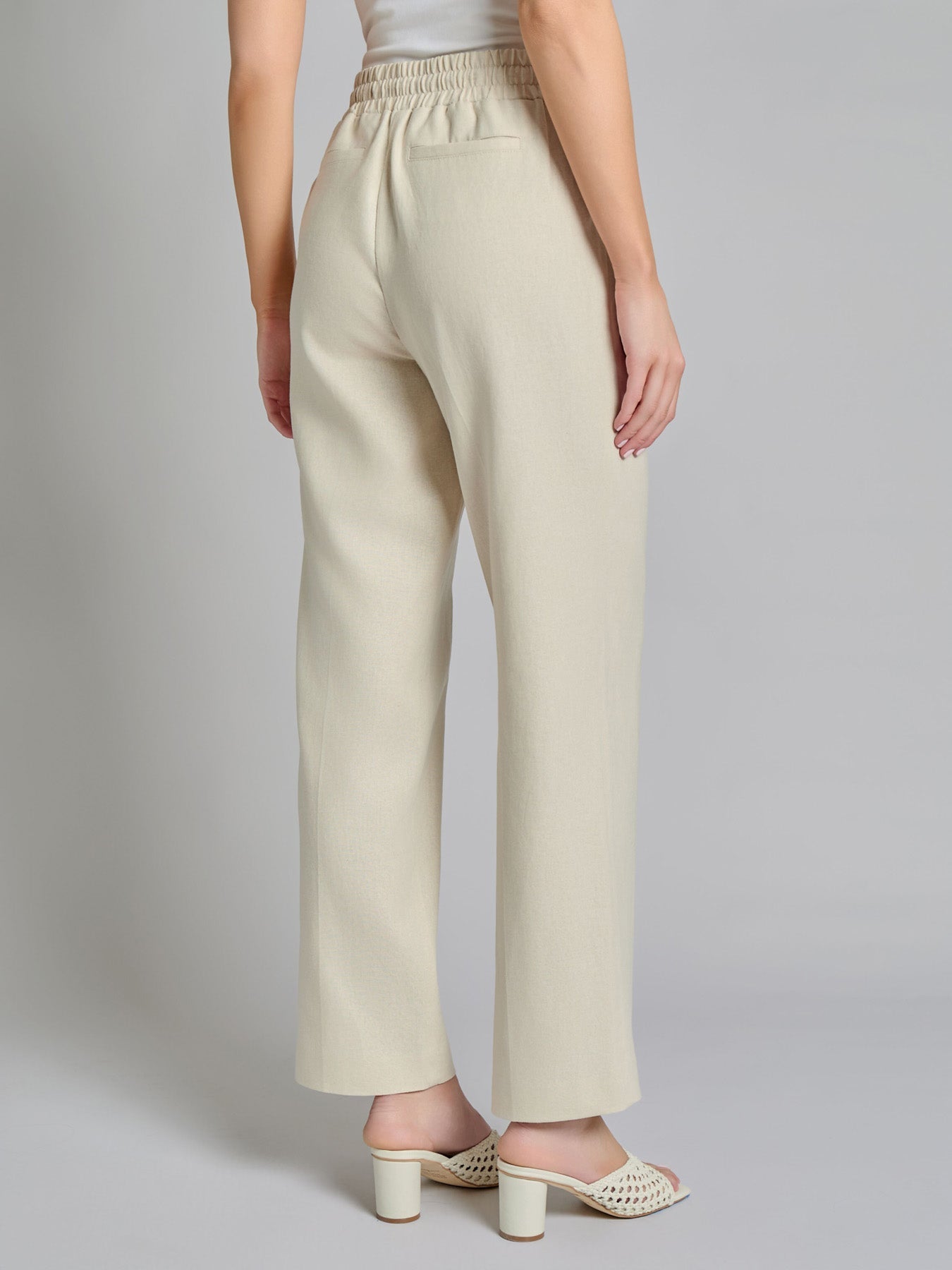 Pull-On Drawstring Trouser, Solid Linen Viscose