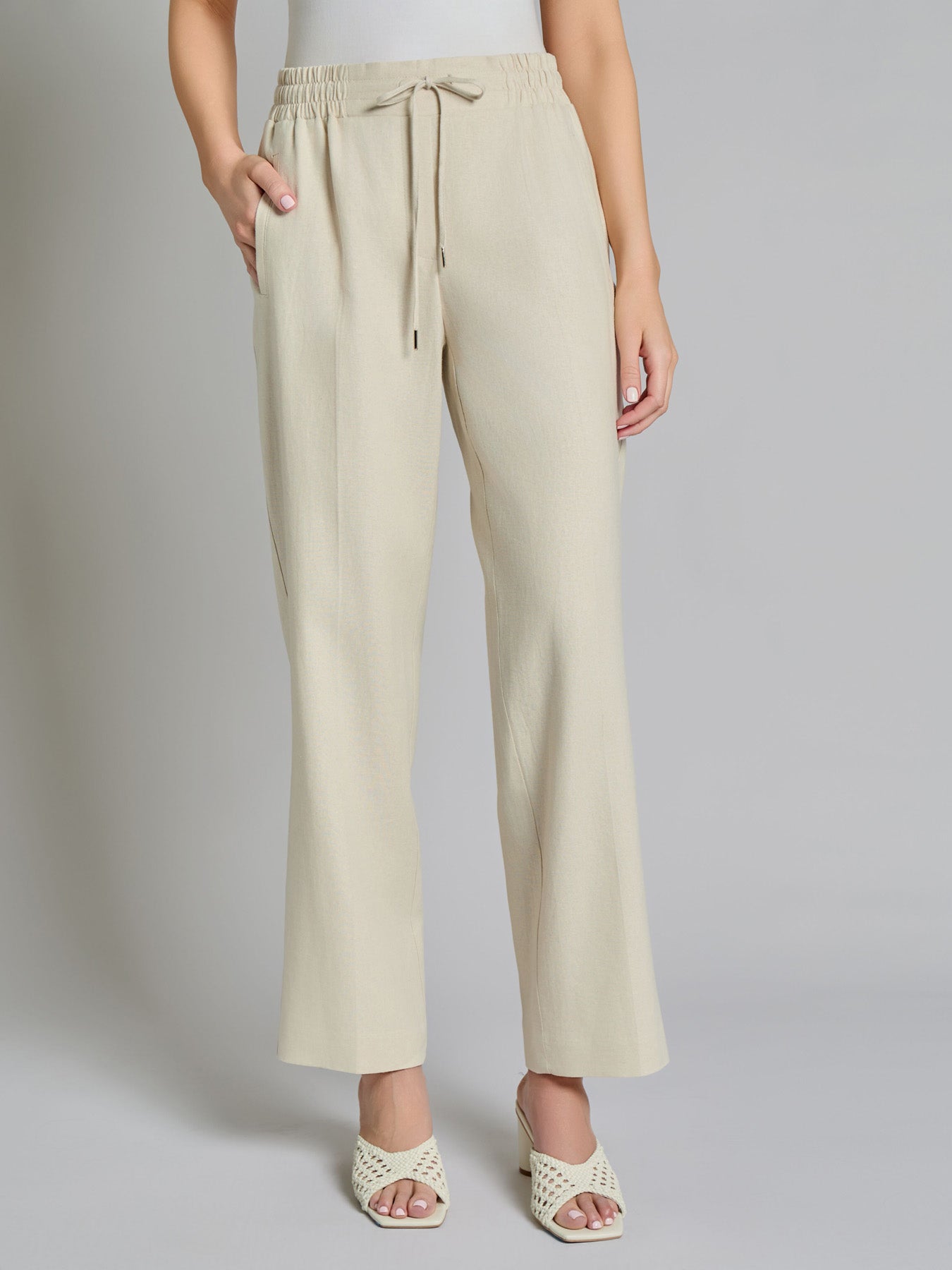 Pull-On Drawstring Trouser, Solid Linen Viscose