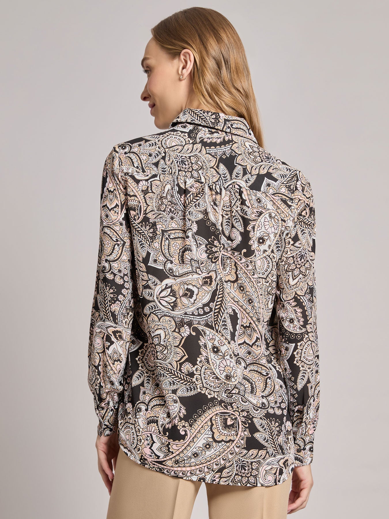 Long Sleeve Collared Popover Blouse, Jasper Crepe