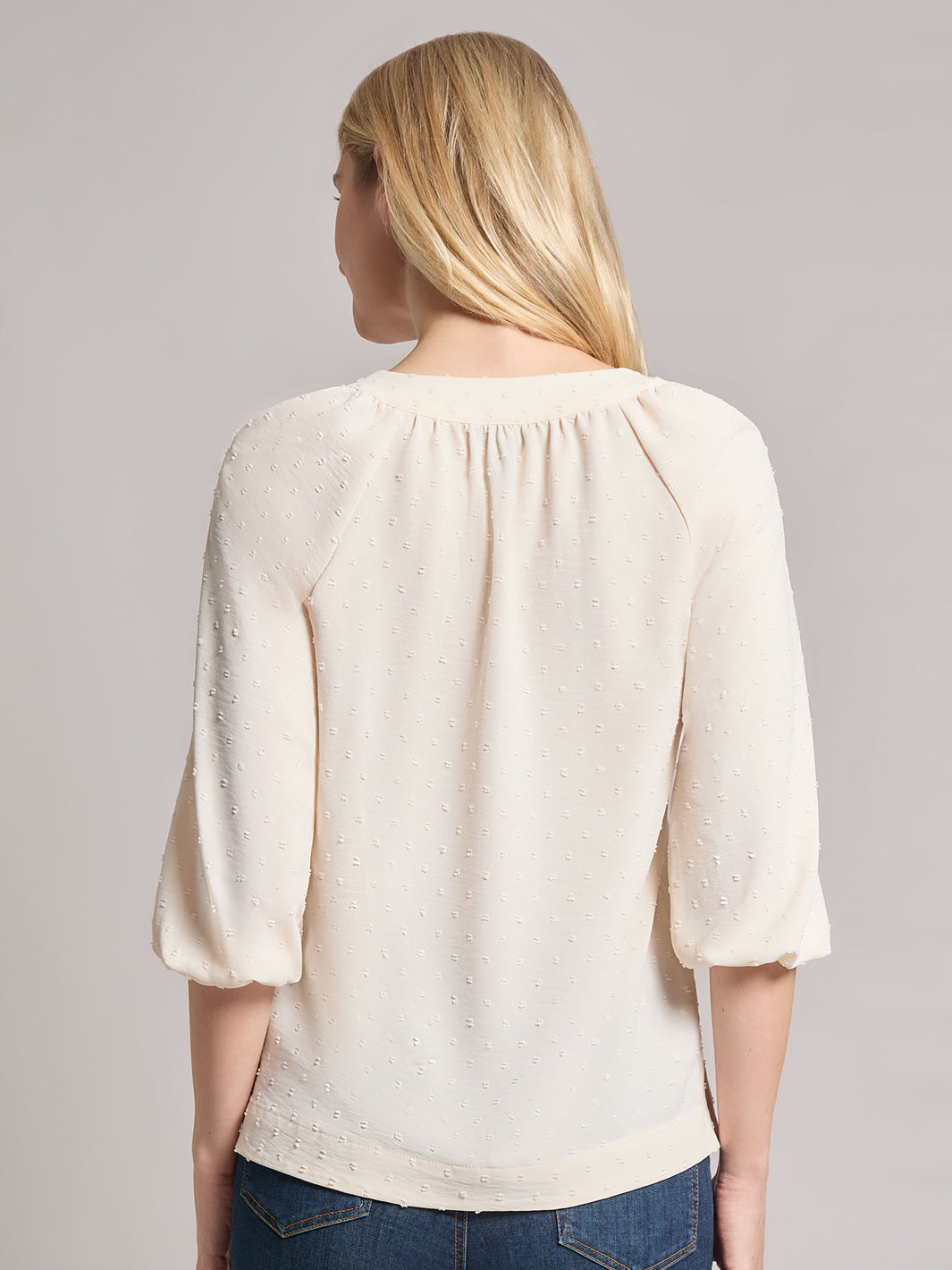 Print V-Neck Pleated Kelly Blouse, Jacquard