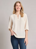Print V-Neck Pleated Kelly Blouse, Jacquard