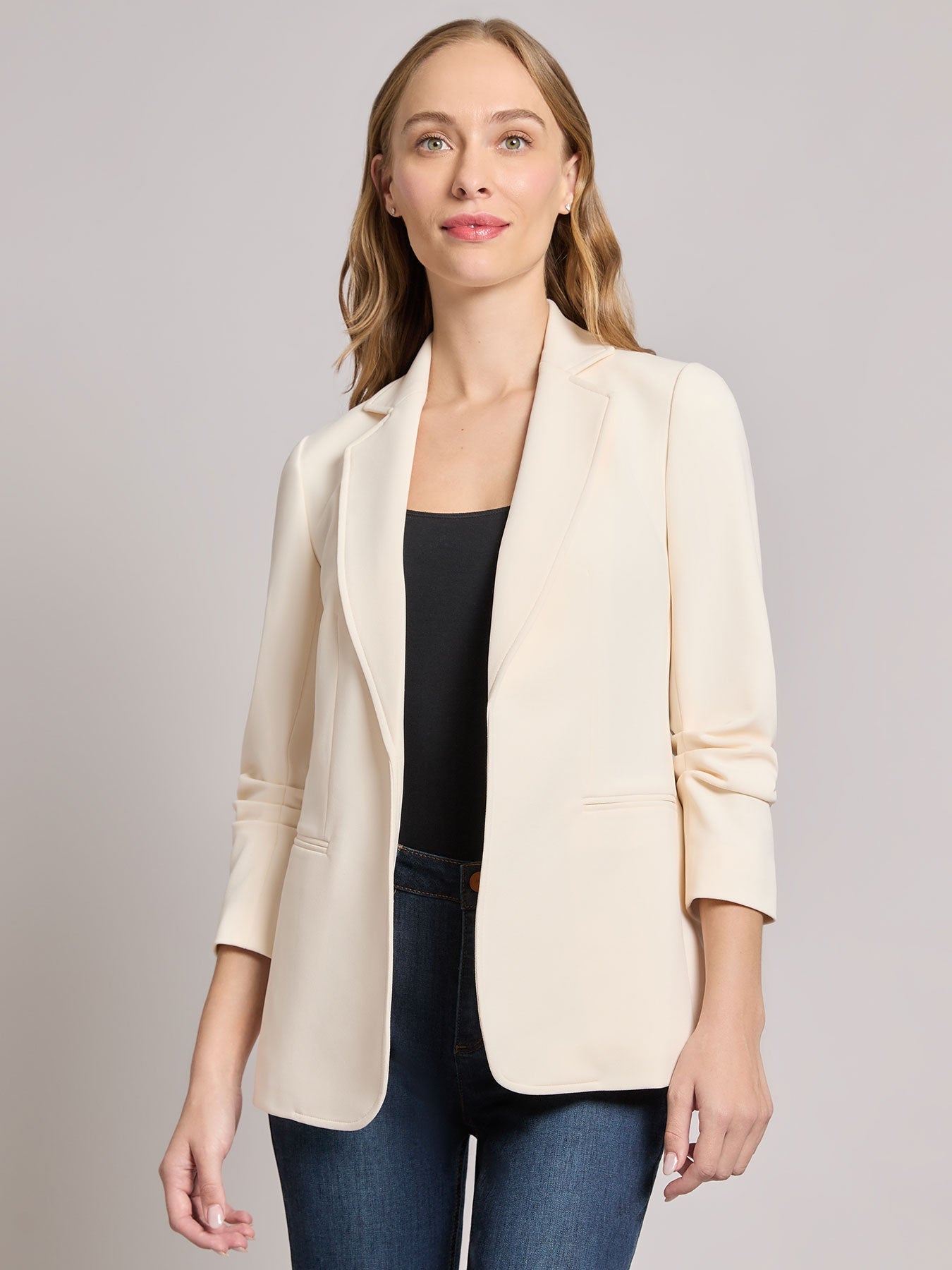 Notch Collar Scrunch Sleeve Jacket