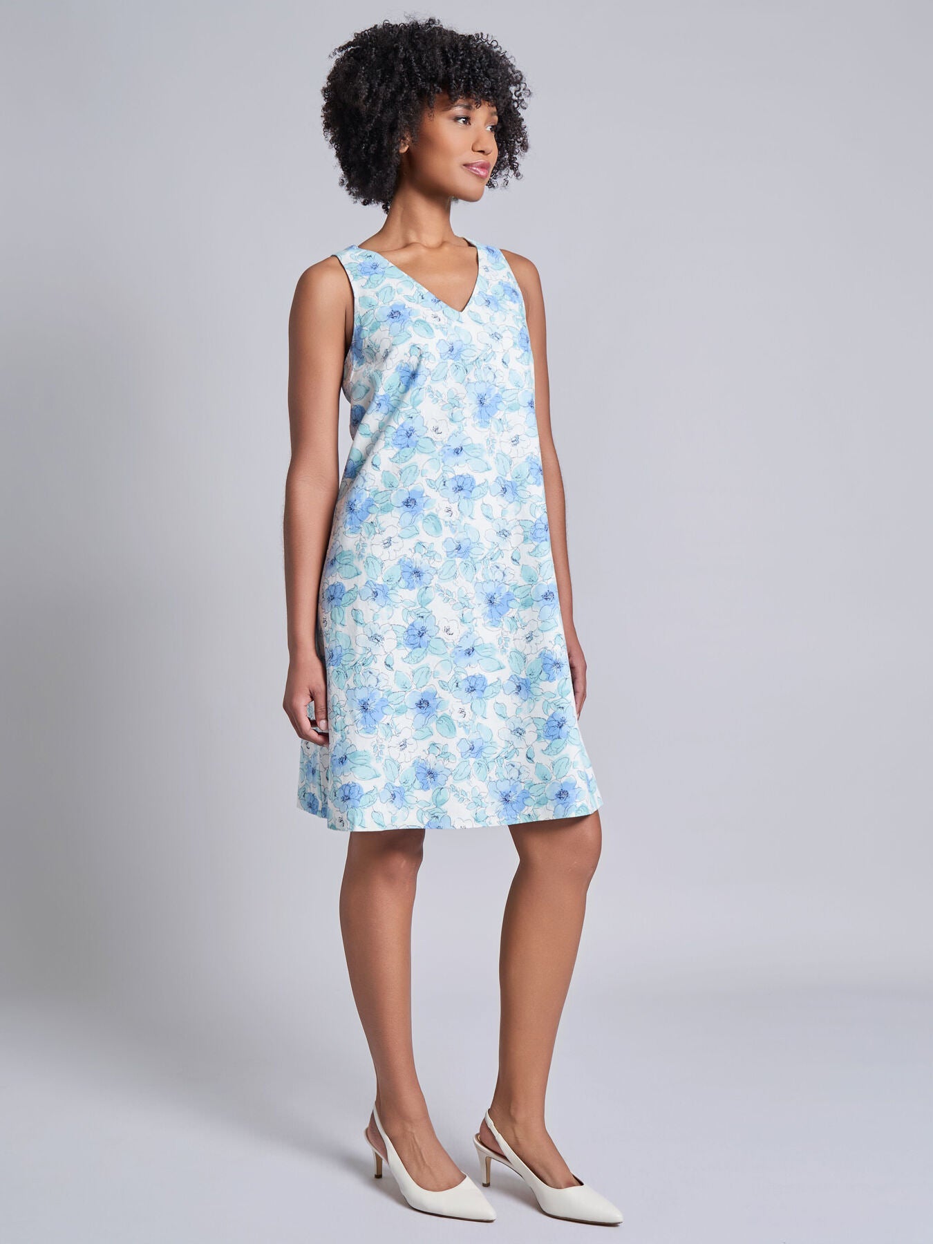 Petite Gina V-Neck Knee Length Dress, Linen Blend
