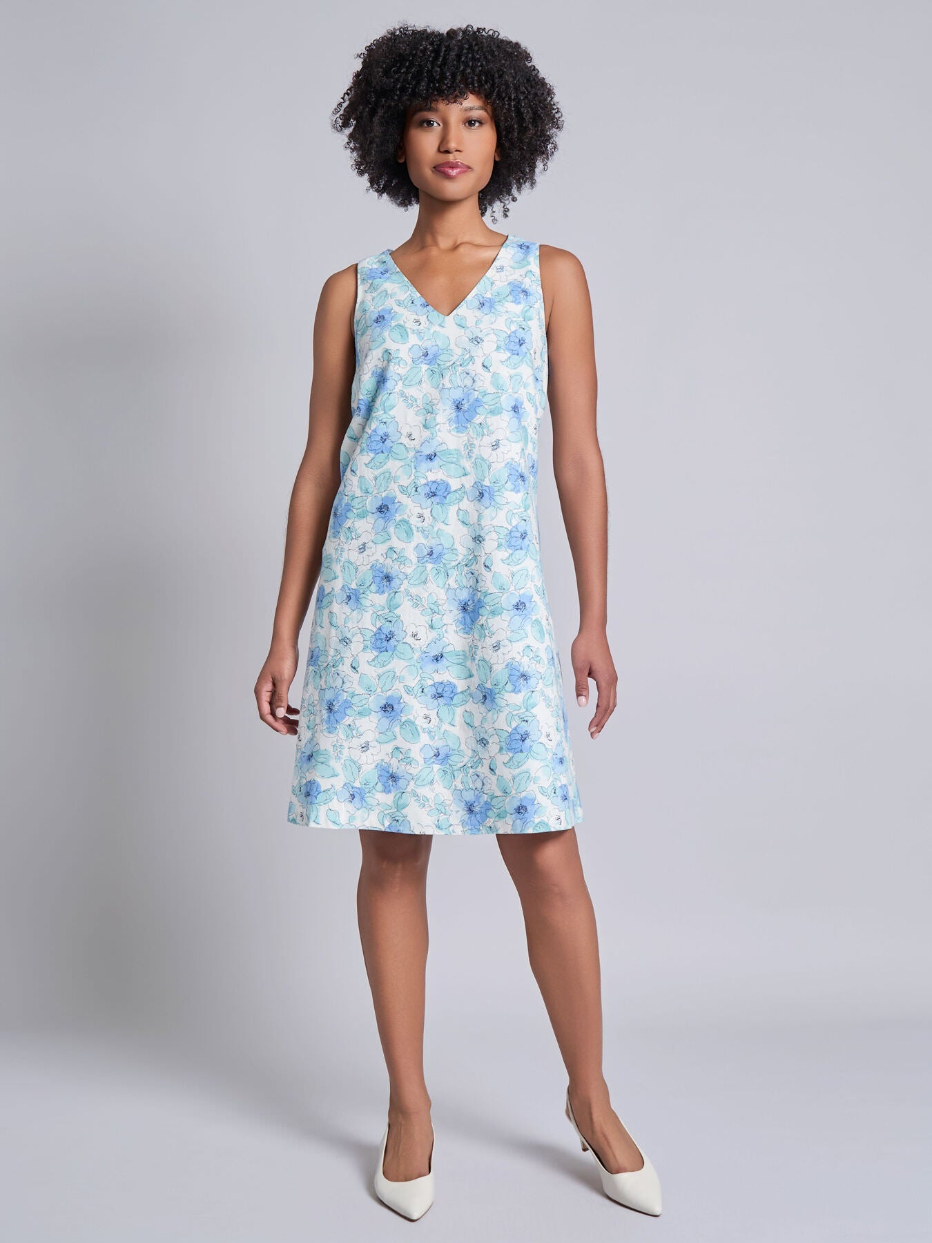 Petite Gina V-Neck Knee Length Dress, Linen Blend