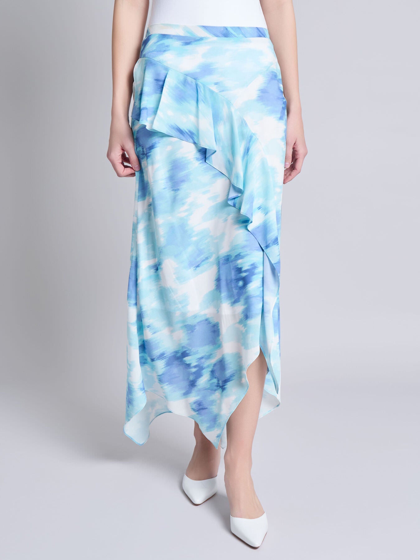 Pull-On Ruffle Trim Midi Skirt