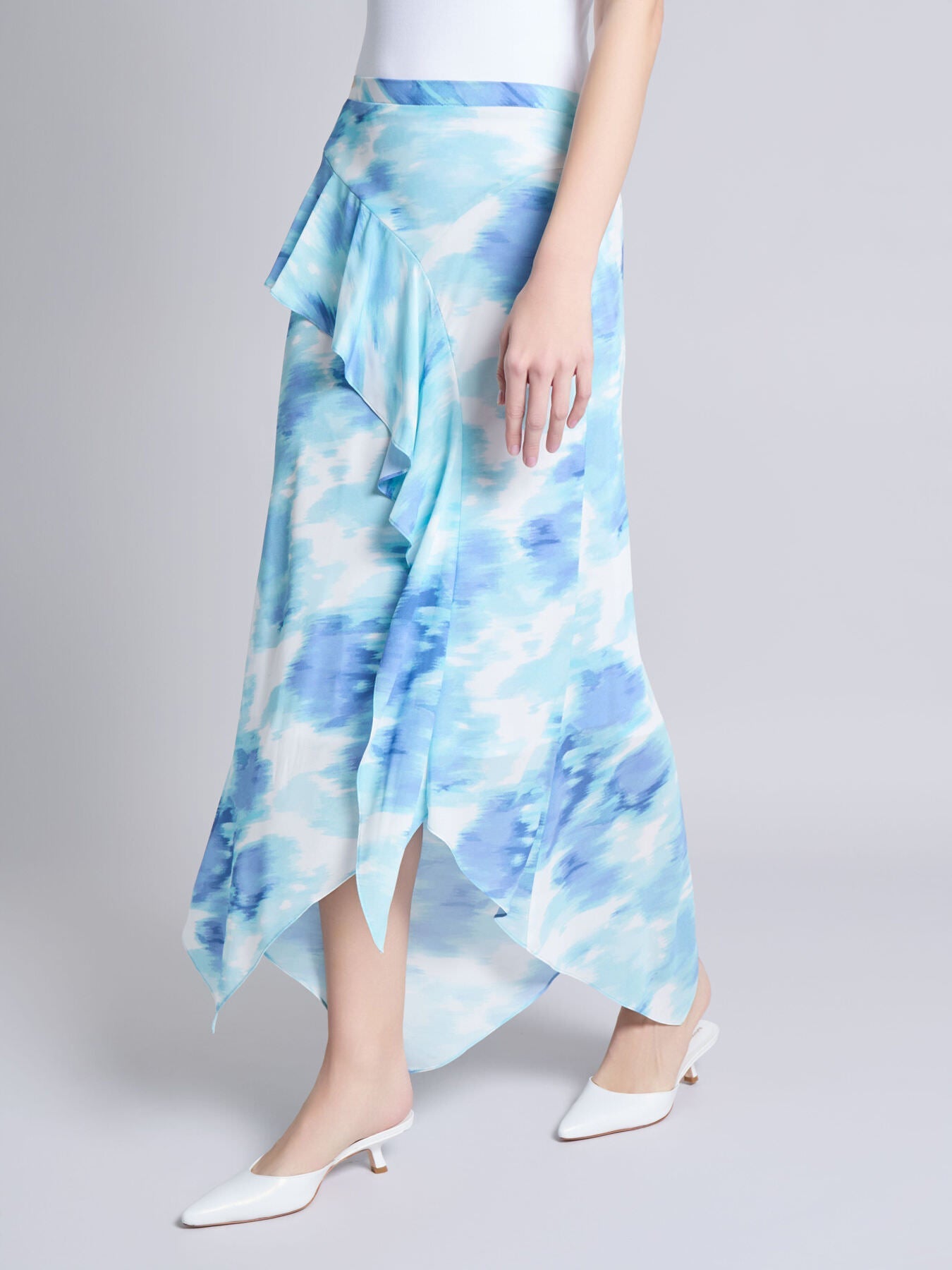 Pull-On Ruffle Trim Midi Skirt