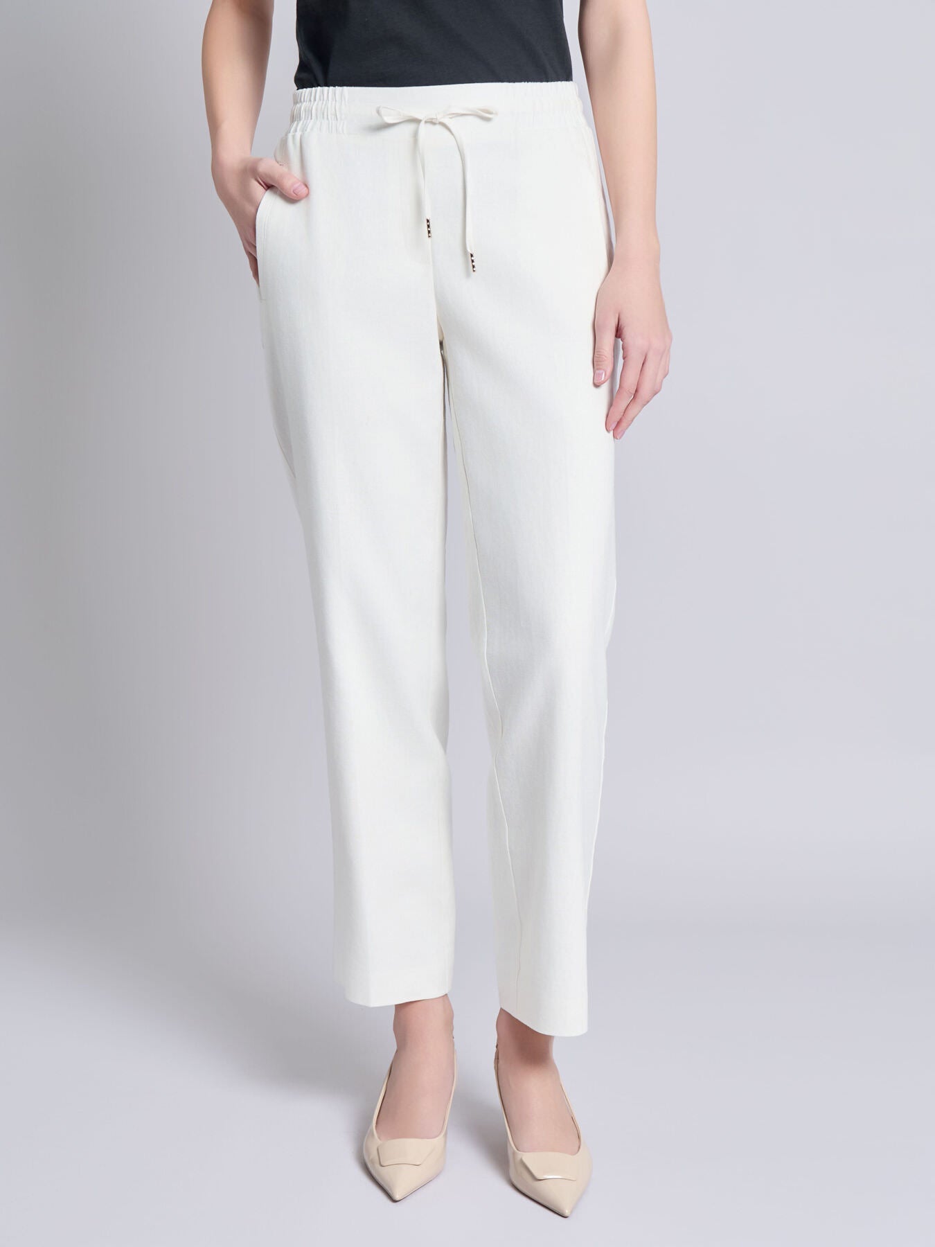 Pull-On Drawstring Trouser, Solid Linen Viscose