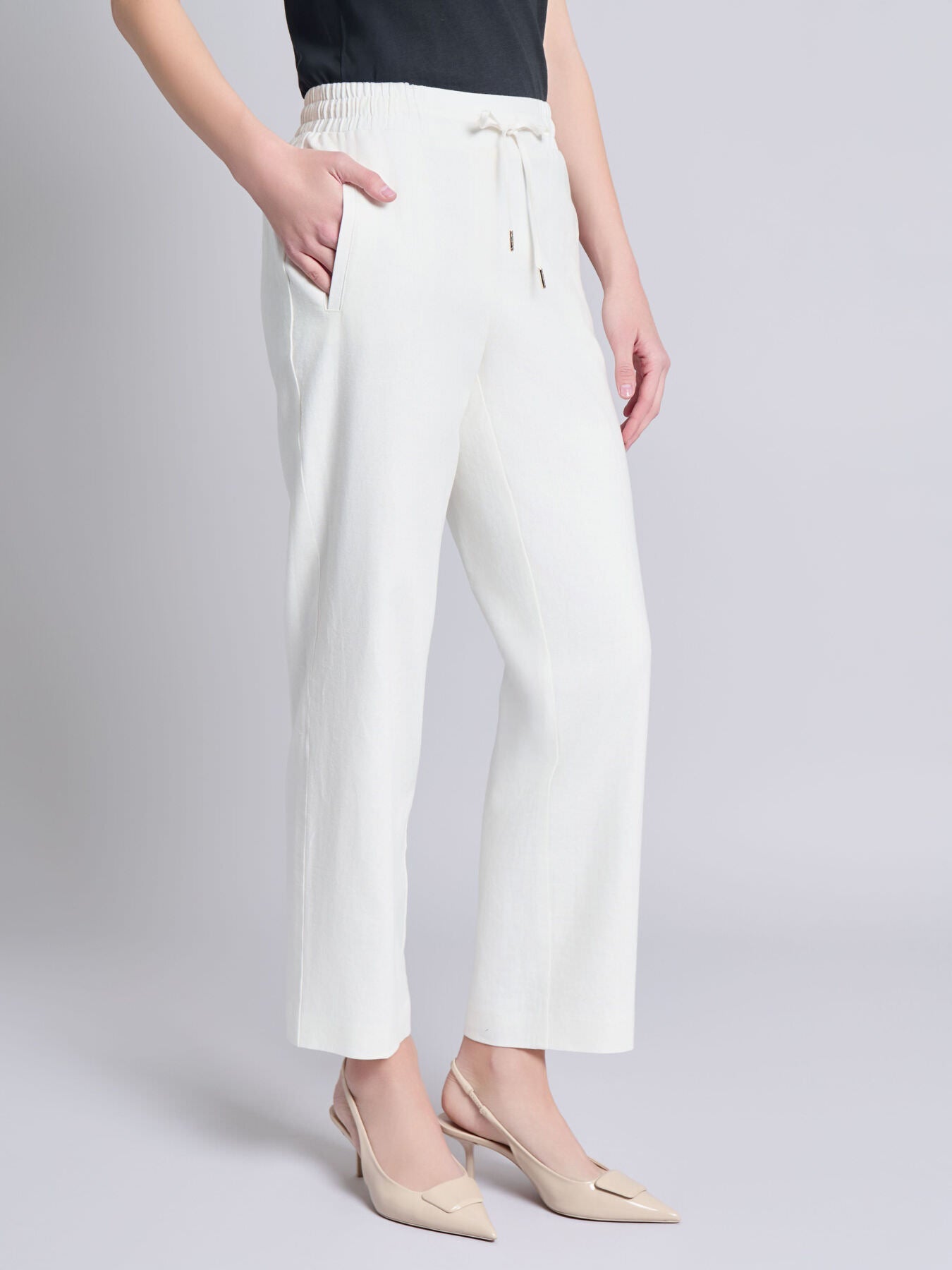 Plus Pull-On Drawstring Trouser, Solid Linen Viscose