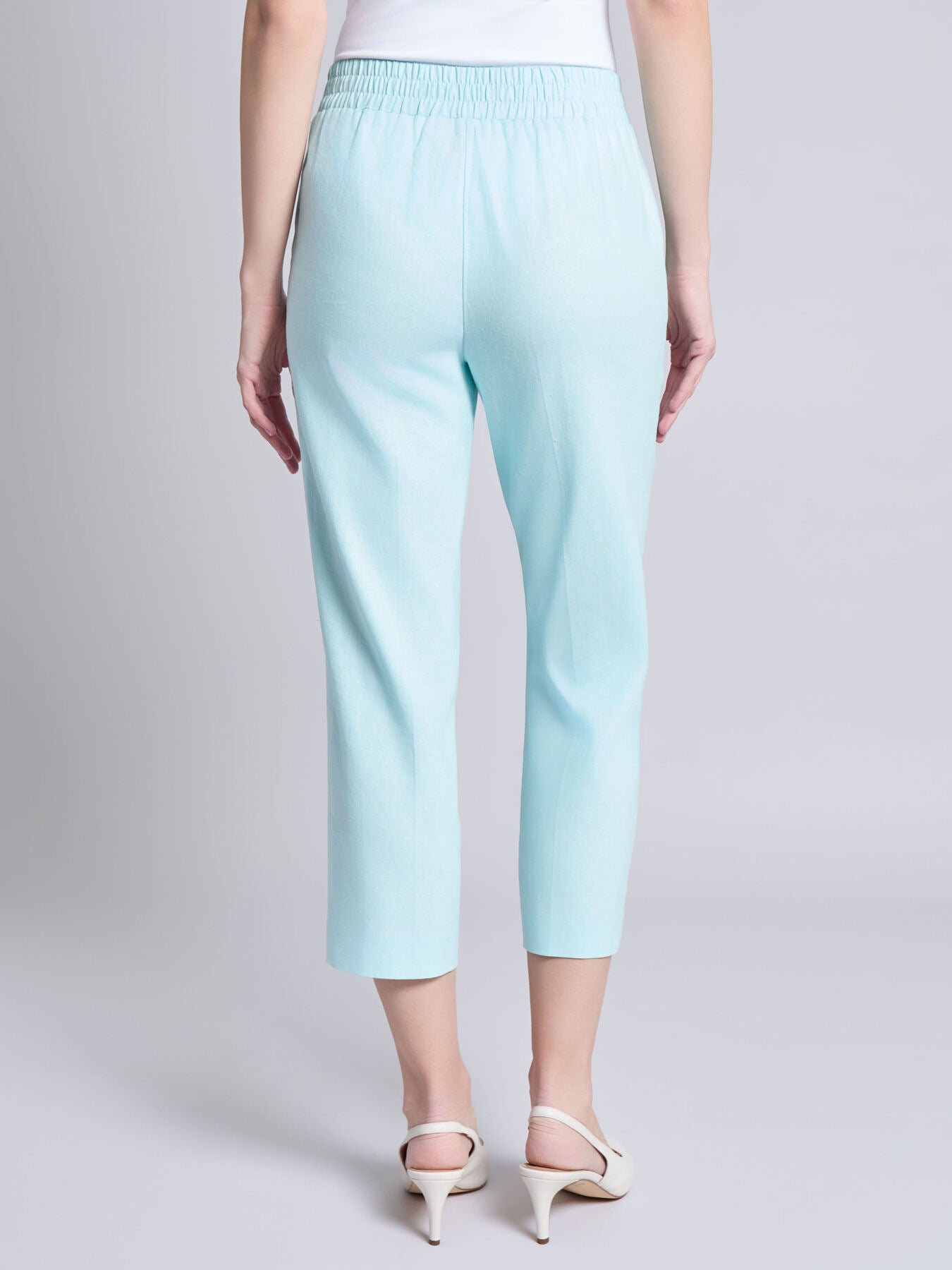 Pull-On Cropped Pant, Solid Linen Viscose