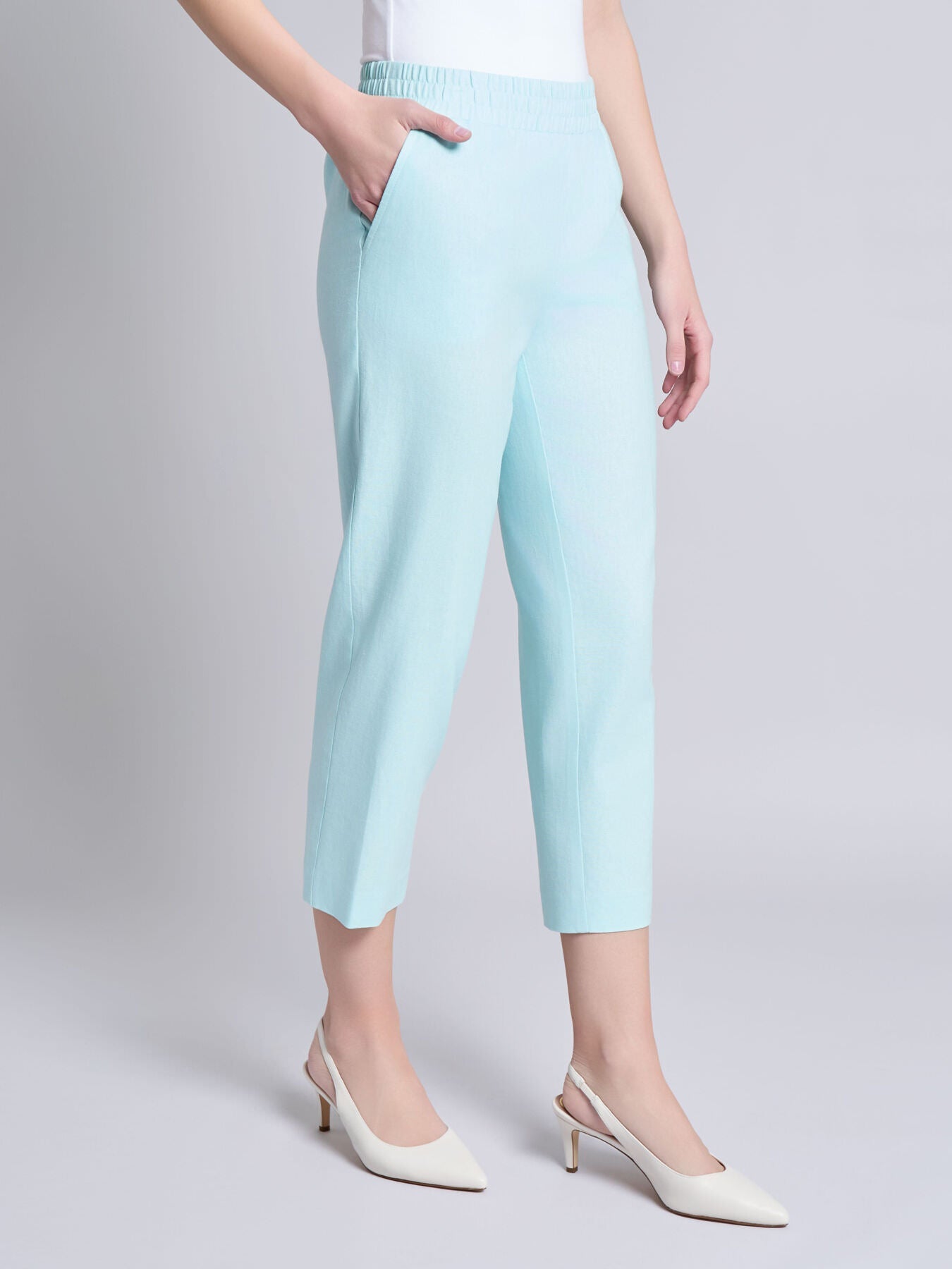 Pull-On Cropped Pant, Solid Linen Viscose