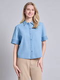 Petite Short Sleeve Button Front Top, Chambray