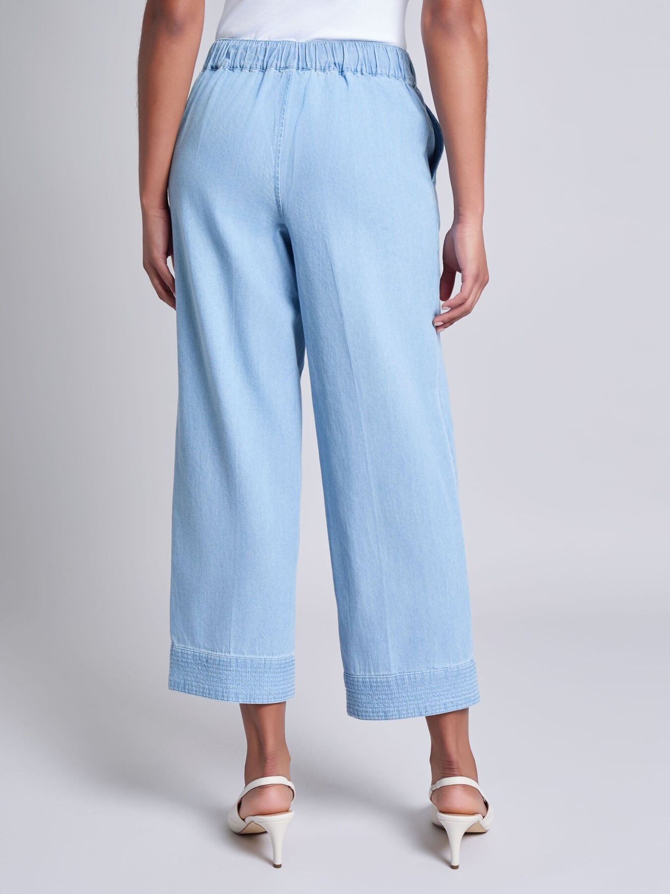 Petite Tie Waist Stitch Hem Pant, Chambray