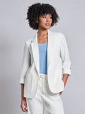 Petite Patch Pocket Tab Sleeve Blazer, Solid Linen Viscose