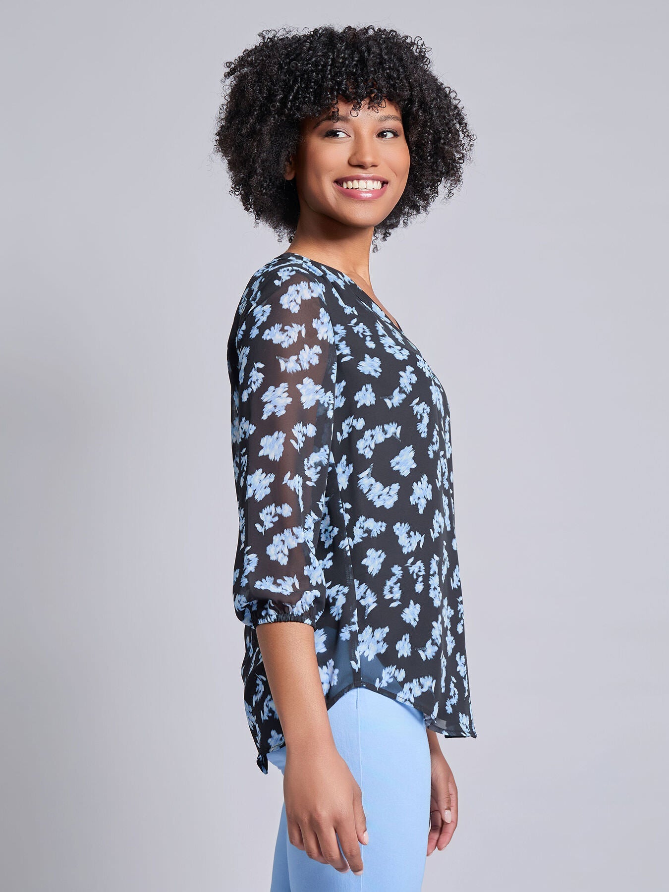 Printed V-Neck Pleated Kelly Blouse