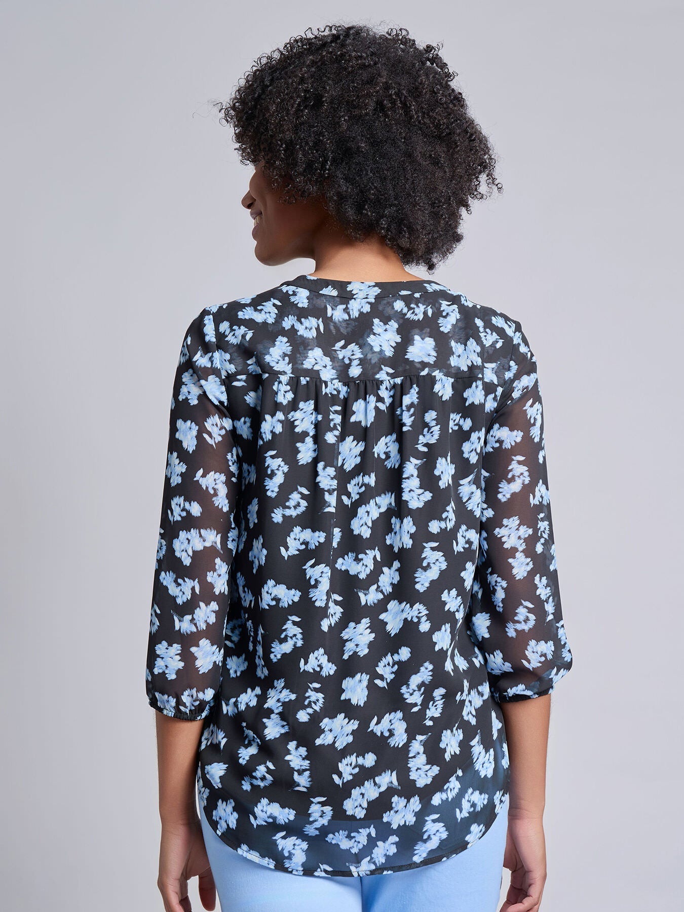 Printed V-Neck Pleated Kelly Blouse