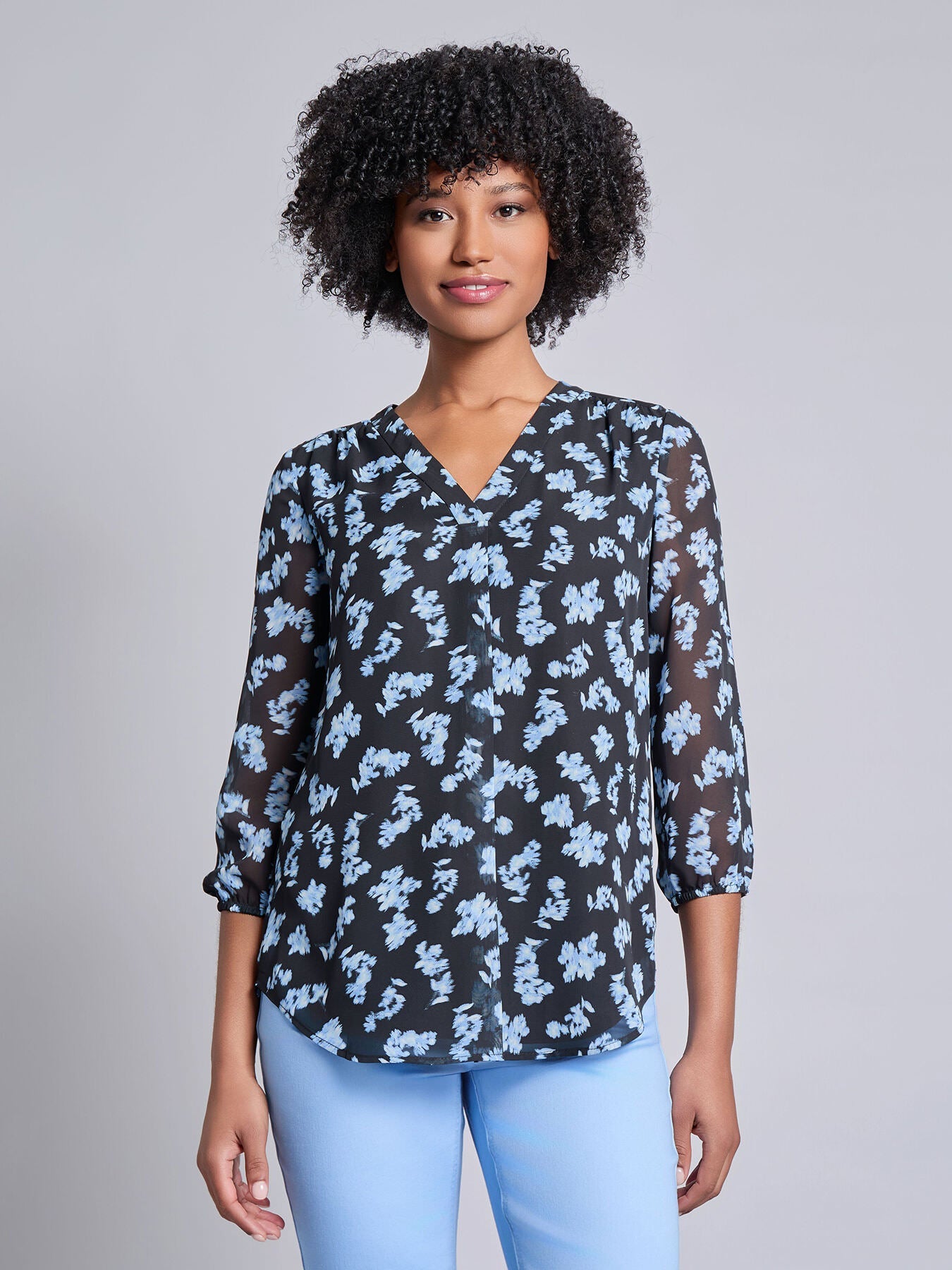 Printed V-Neck Pleated Kelly Blouse
