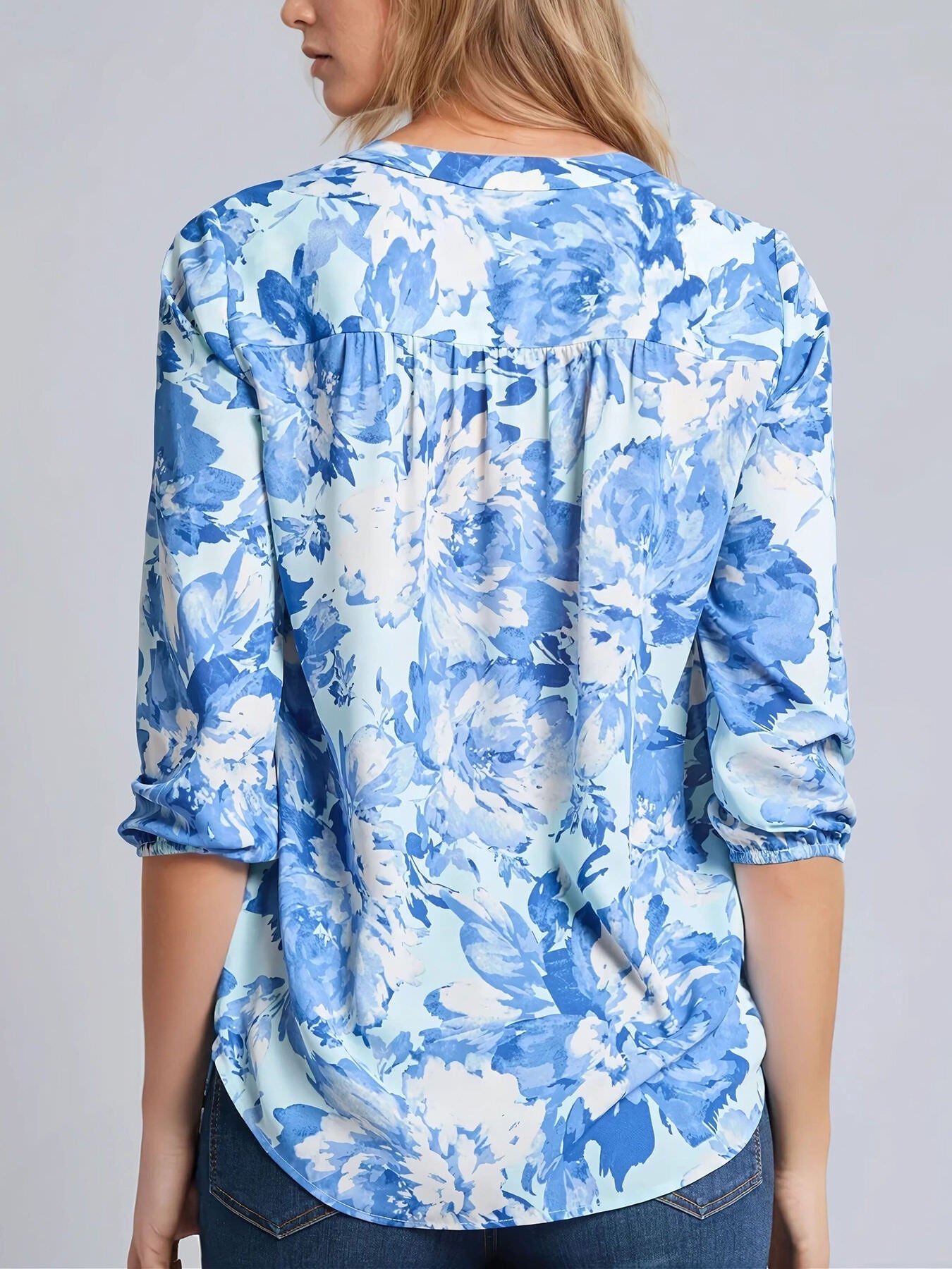 Printed V-Neck Pleated Kelly Blouse