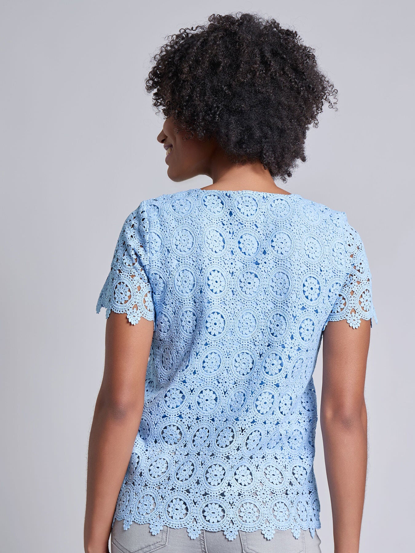 Petite Short Sleeve Lace Top