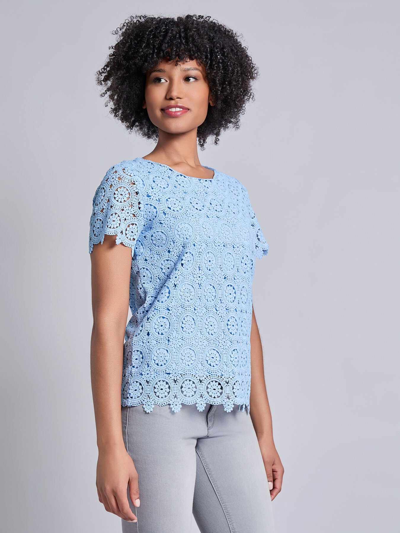 Petite Short Sleeve Lace Top
