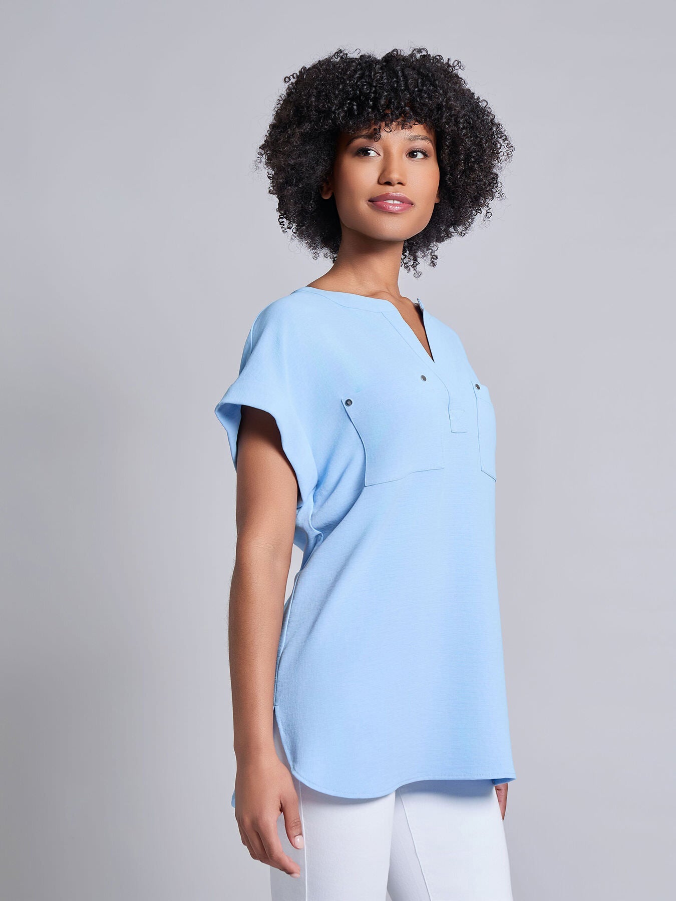 Split Neck Cap Sleeve Blouse